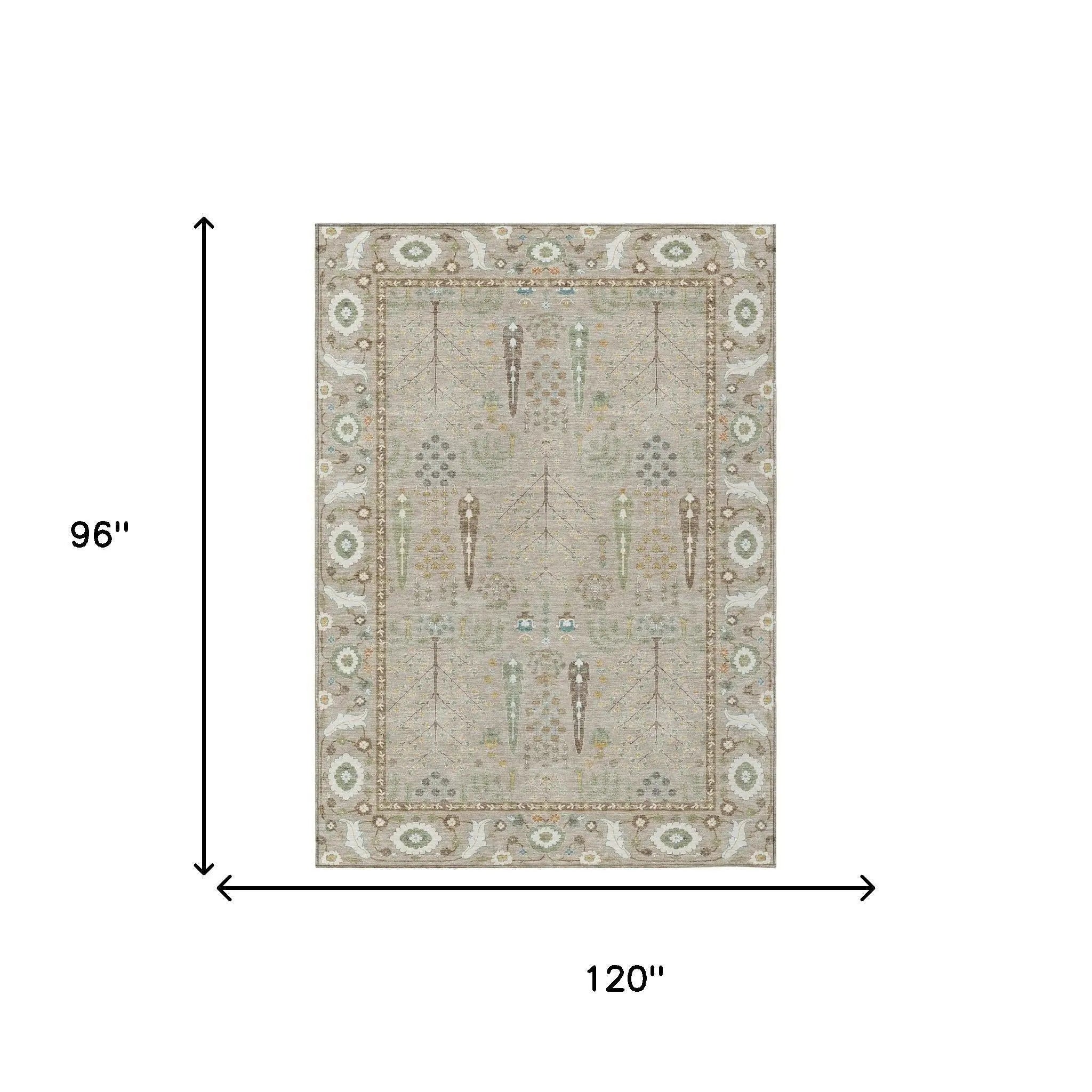 8' X 10' Beige And Brown Oriental Washable Indoor Outdoor Area Rug Homeroots Outdoor