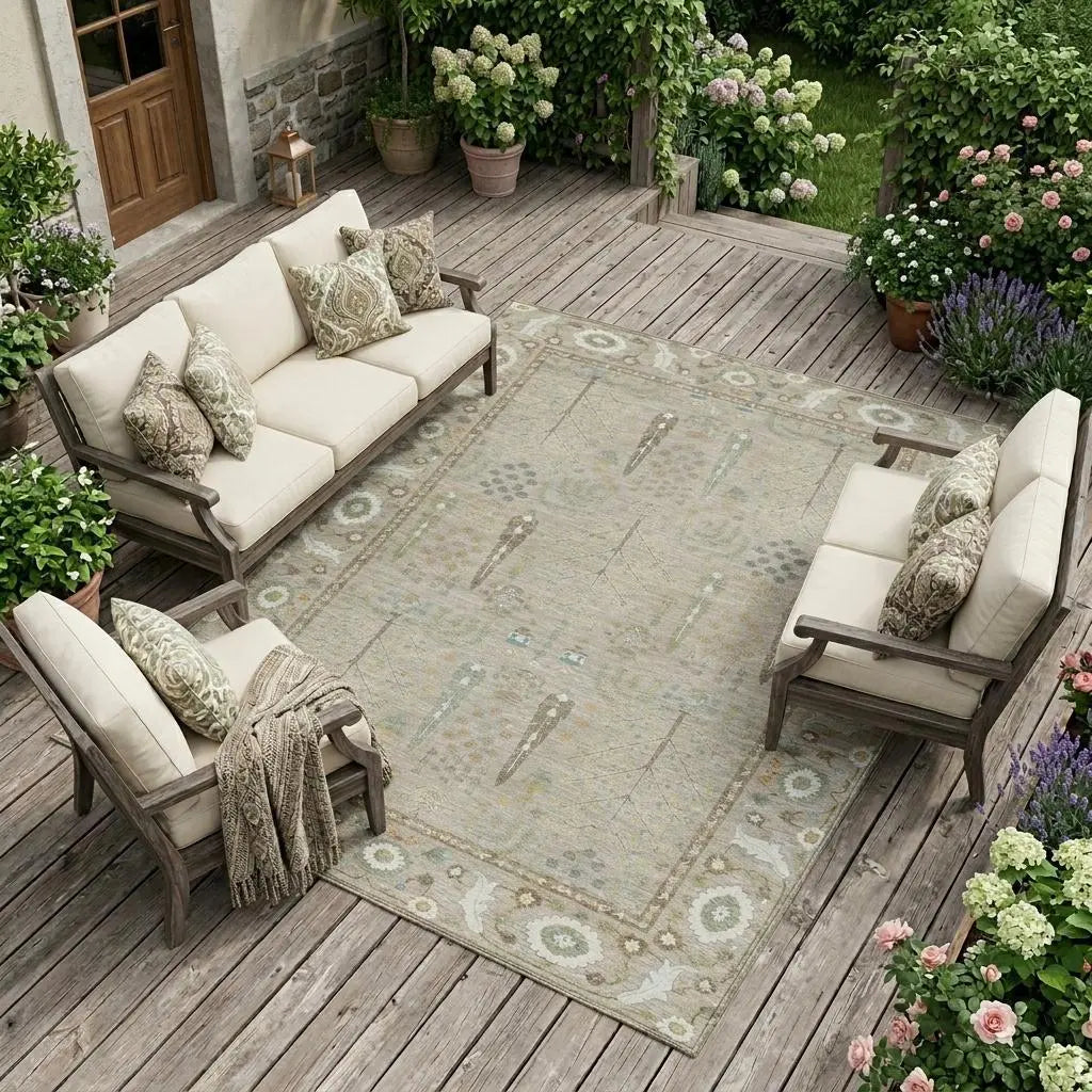 8' X 10' Beige And Brown Oriental Washable Indoor Outdoor Area Rug Homeroots Outdoor