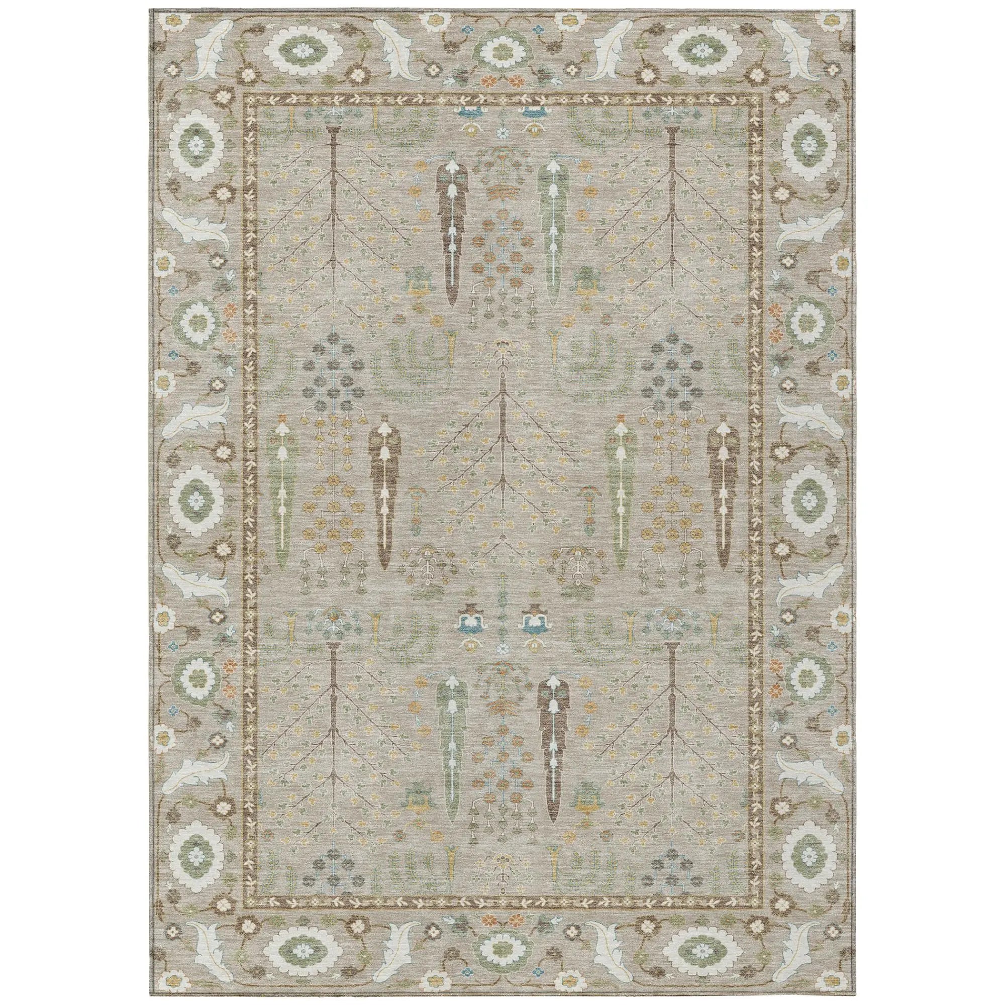 8' X 10' Beige And Brown Oriental Washable Indoor Outdoor Area Rug Homeroots Outdoor