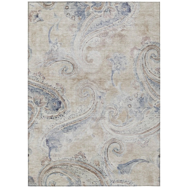 8' X 10' Beige And Brown Paisley Washable Indoor Outdoor Area Rug Homeroots Outdoor