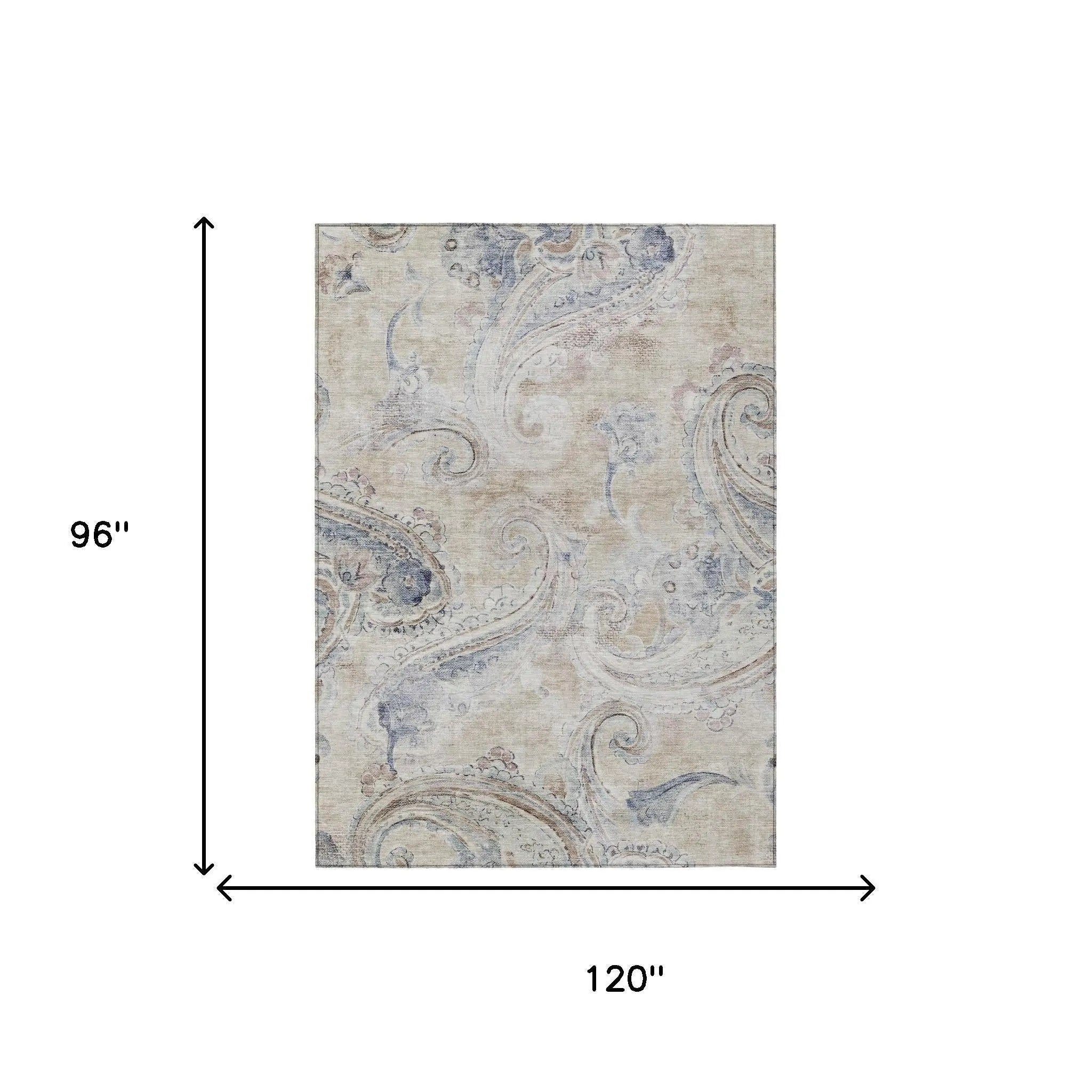 8' X 10' Beige And Brown Paisley Washable Indoor Outdoor Area Rug Homeroots Outdoor