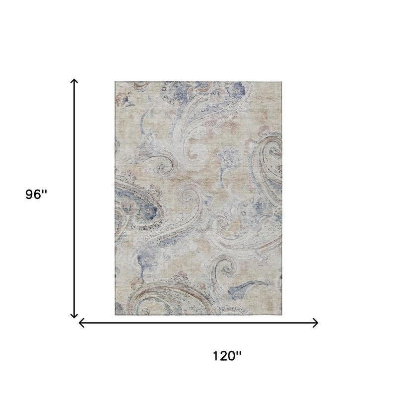 8' X 10' Beige And Brown Paisley Washable Indoor Outdoor Area Rug Homeroots Outdoor
