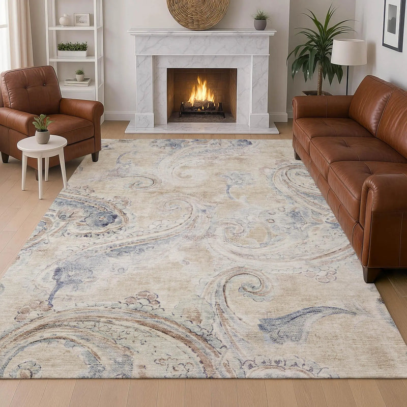 8' X 10' Beige And Brown Paisley Washable Indoor Outdoor Area Rug Homeroots Outdoor
