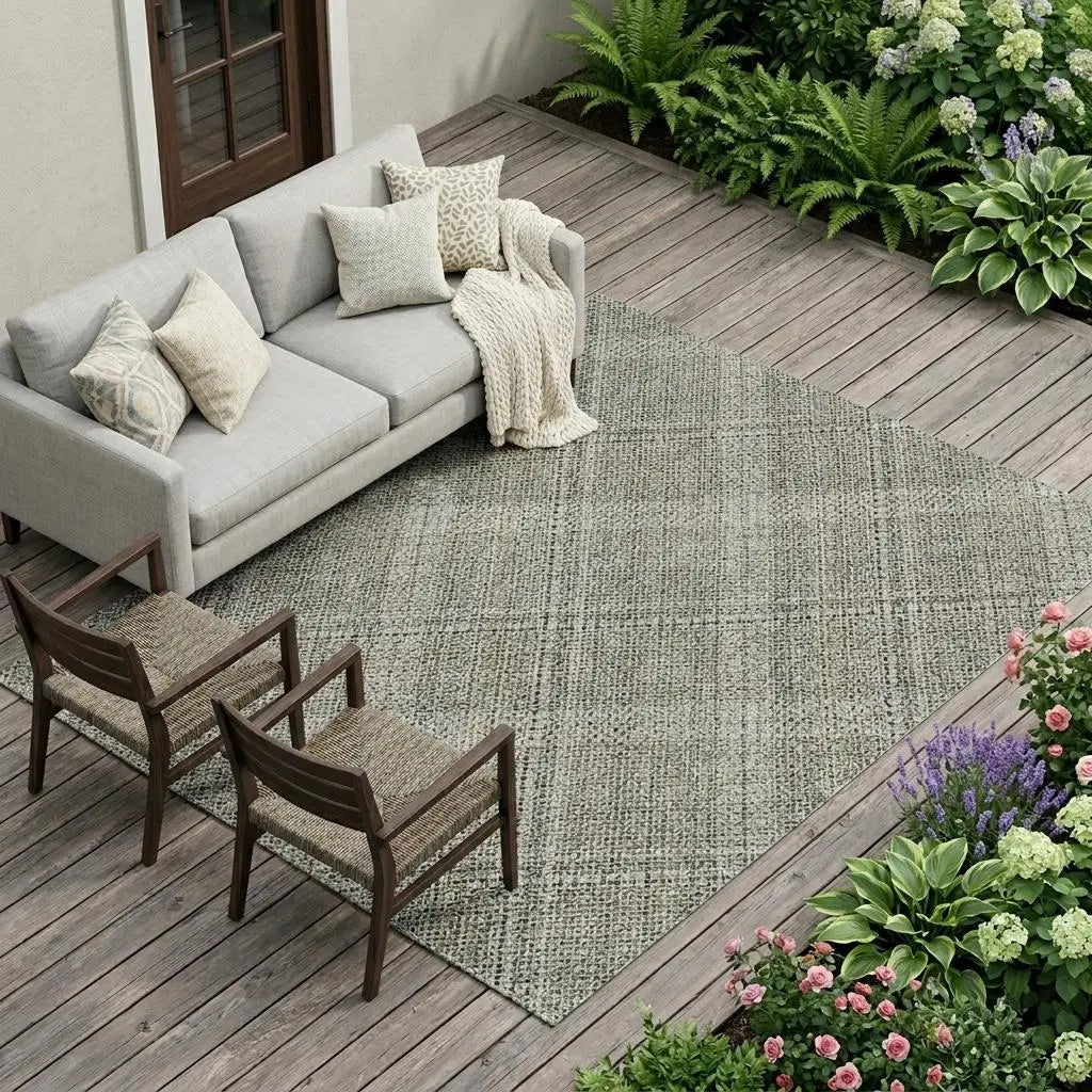 8' X 10' Beige And Brown Plaid Washable Indoor Outdoor Area Rug Homeroots Outdoor