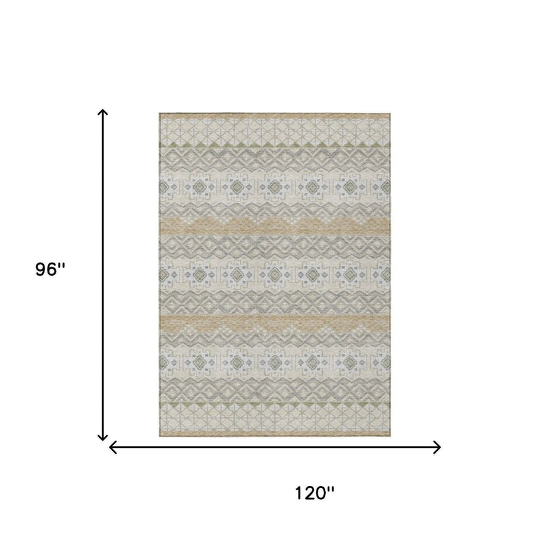 8' X 10' Beige And Brown Striped Washable Indoor Outdoor Area Rug Homeroots Outdoor