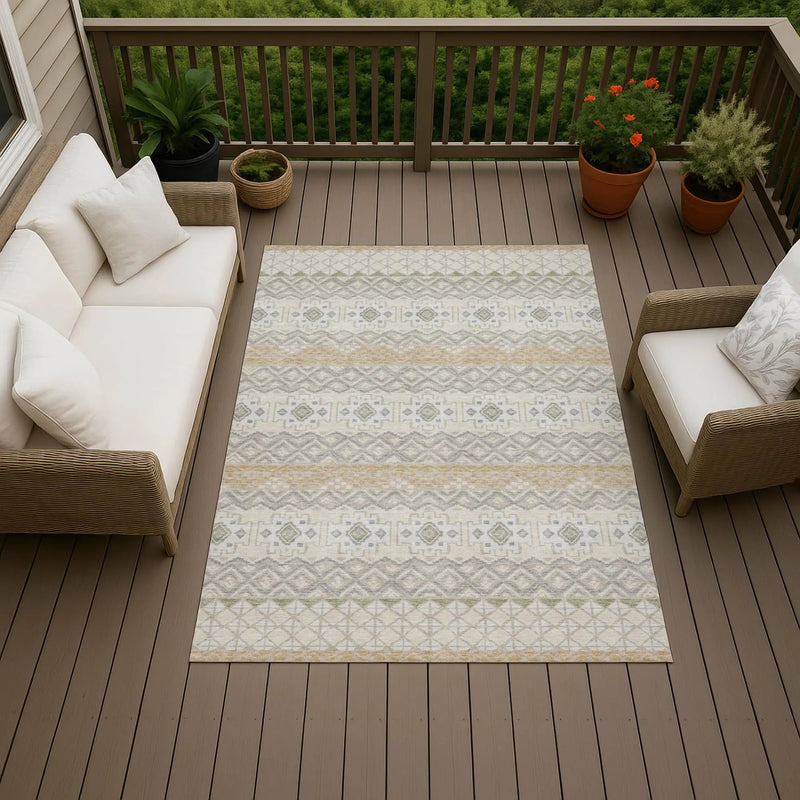8' X 10' Beige And Brown Striped Washable Indoor Outdoor Area Rug Homeroots Outdoor