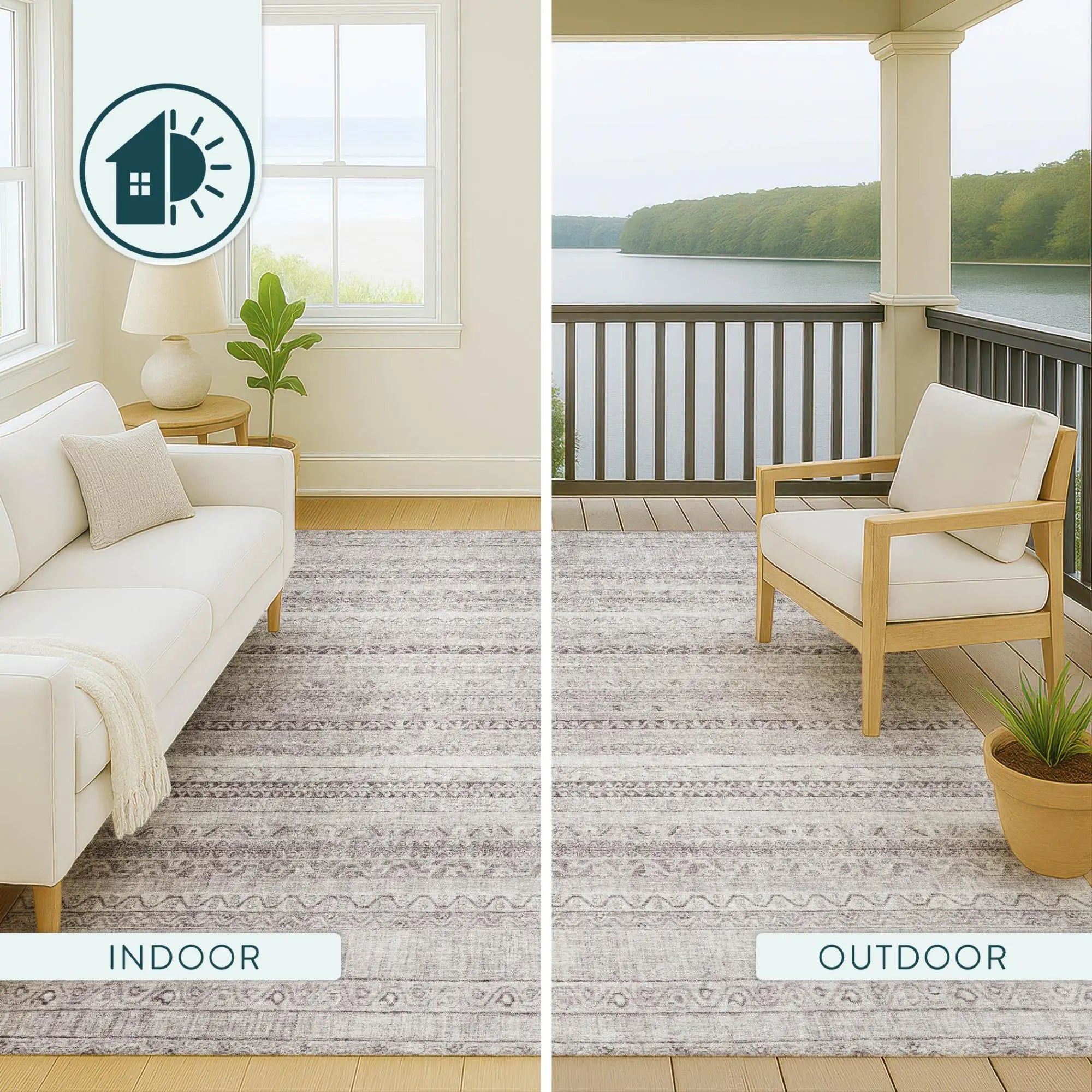 8' X 10' Beige And Brown Striped Washable Indoor Outdoor Area Rug Homeroots Outdoor