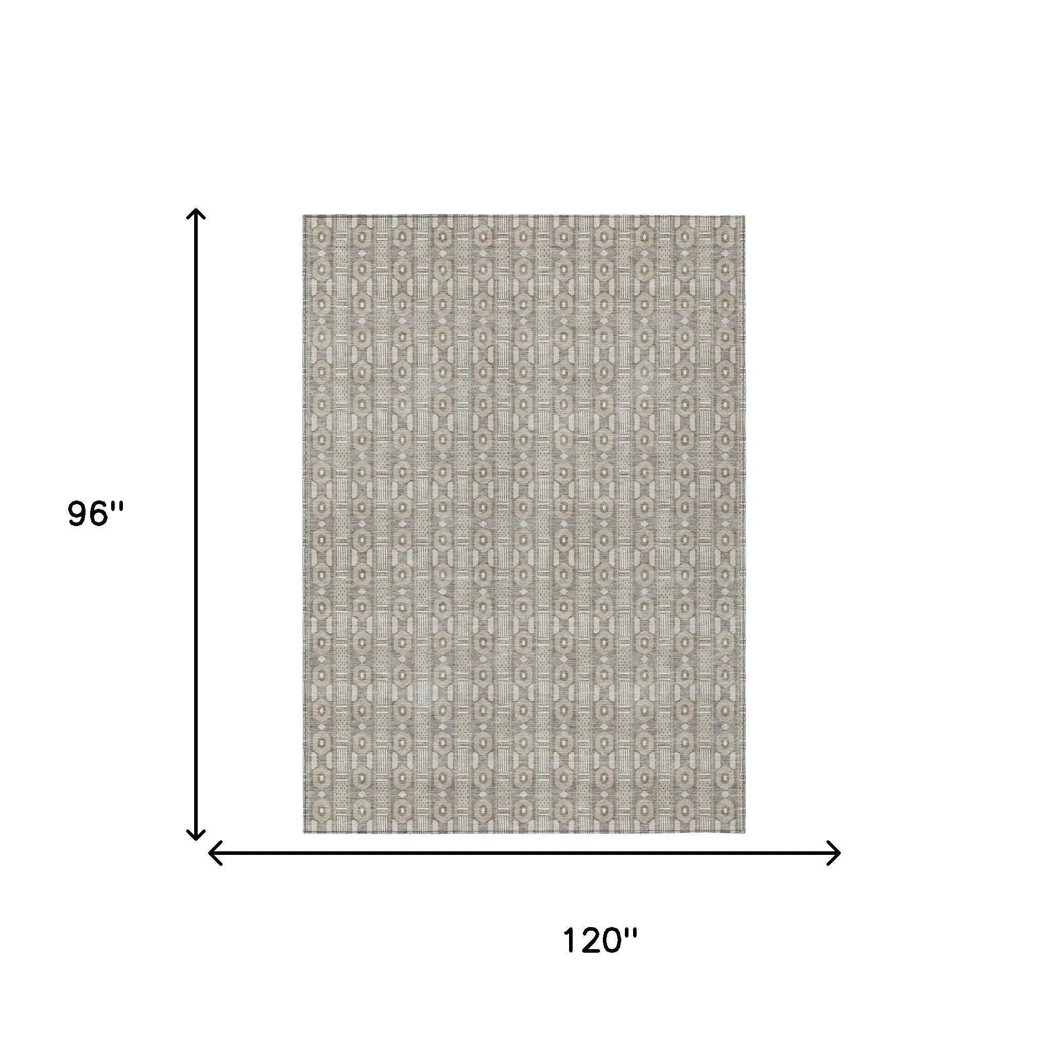 8' X 10' Beige And Brown Striped Washable Indoor Outdoor Area Rug Homeroots Outdoor
