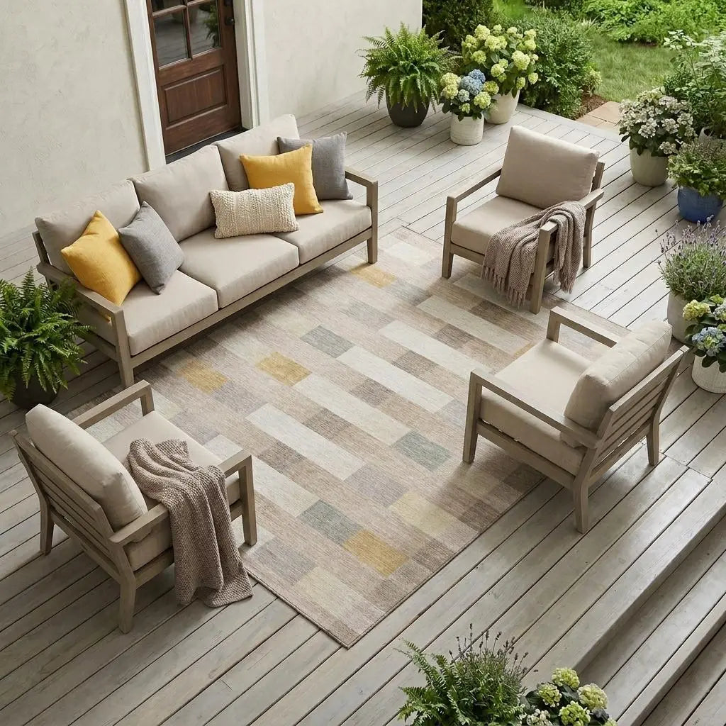 8' X 10' Beige And Brown Striped Washable Indoor Outdoor Area Rug Homeroots Outdoor