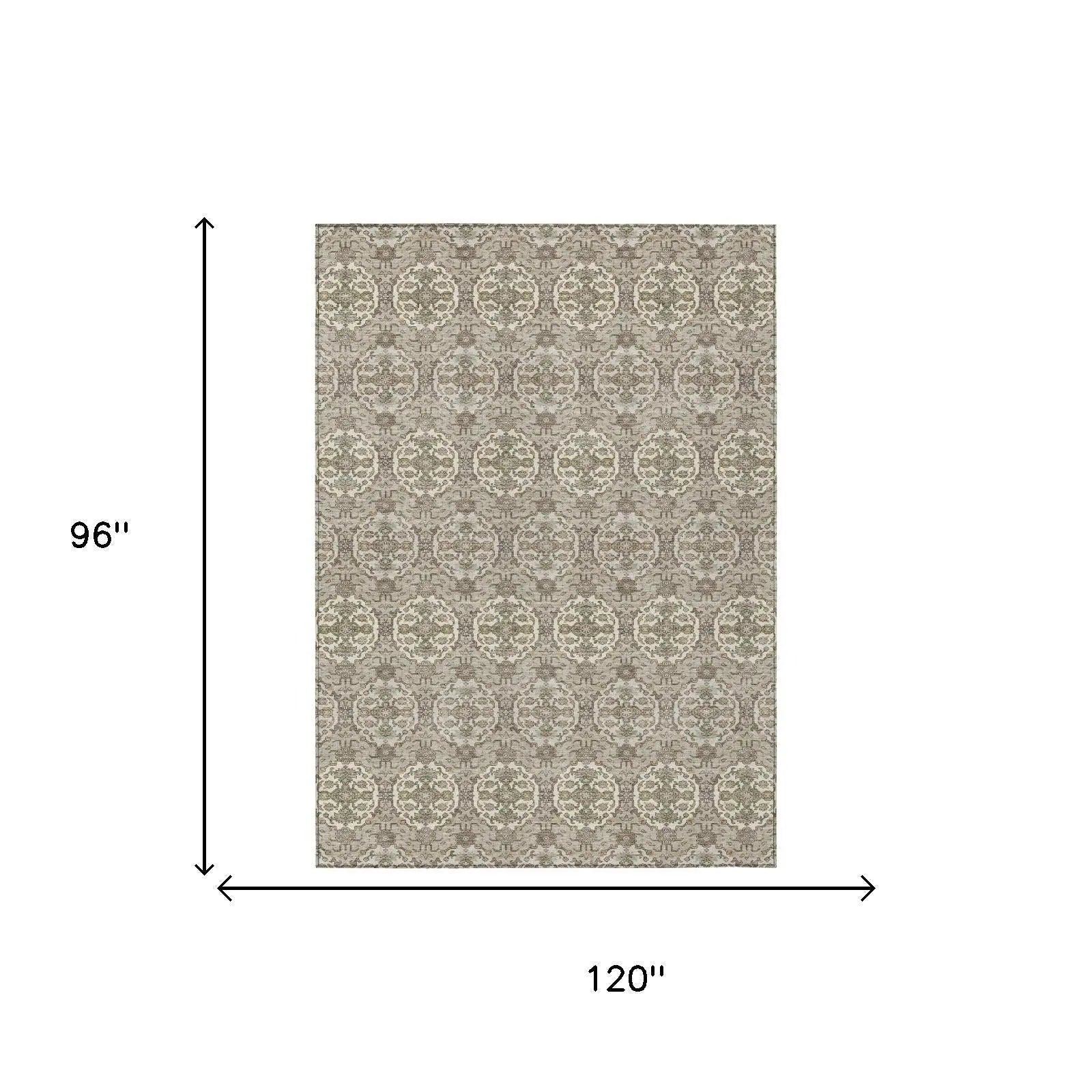 8' X 10' Beige And Brown Striped Washable Indoor Outdoor Area Rug Homeroots Outdoor