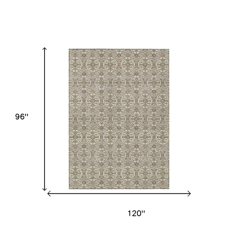 8' X 10' Beige And Brown Striped Washable Indoor Outdoor Area Rug Homeroots Outdoor