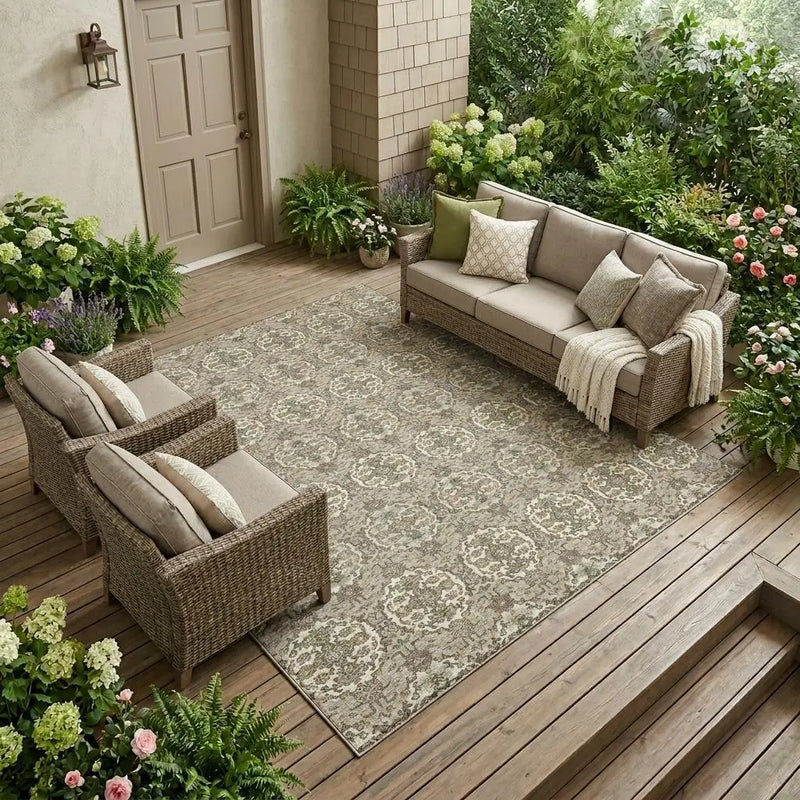 8' X 10' Beige And Brown Striped Washable Indoor Outdoor Area Rug Homeroots Outdoor