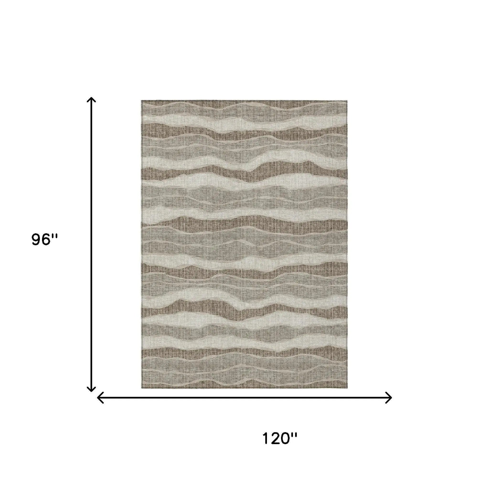 8' X 10' Beige And Brown Striped Washable Indoor Outdoor Area Rug Homeroots Outdoor