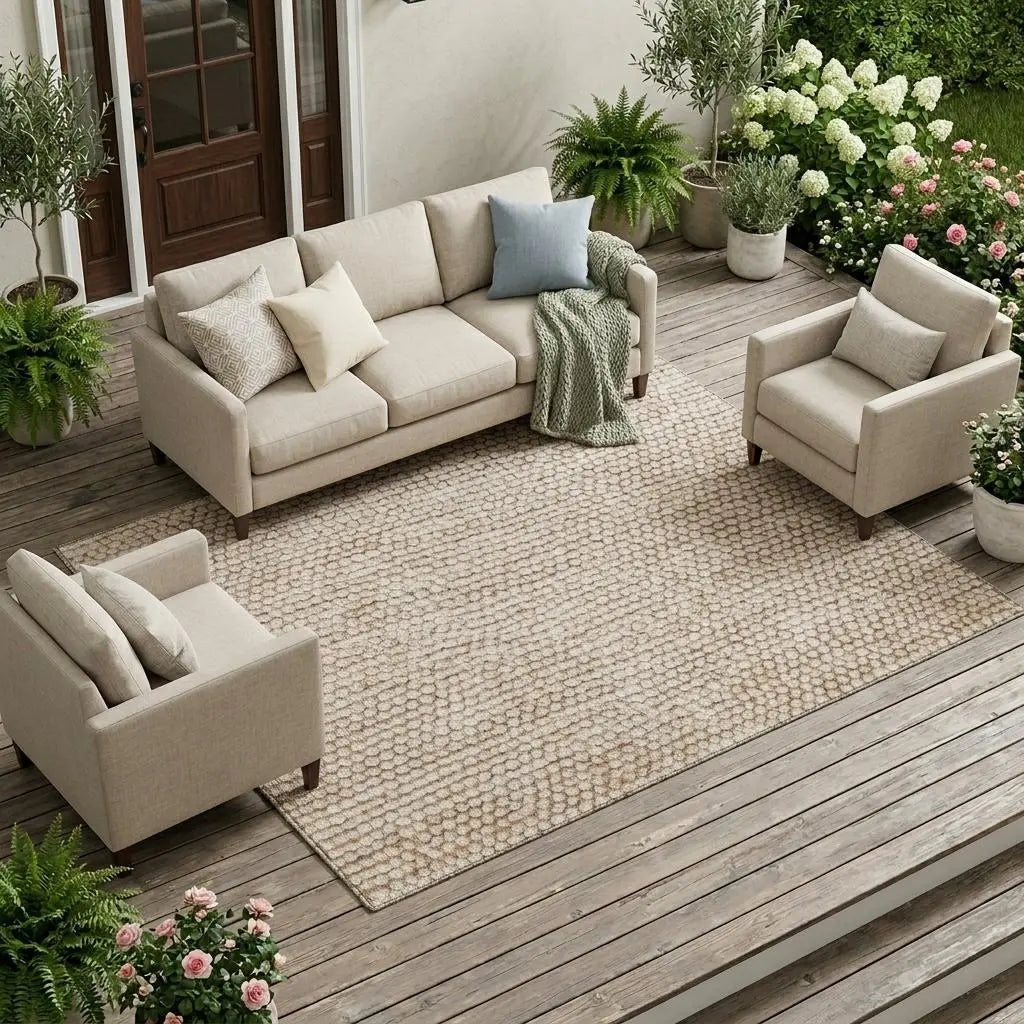 8' X 10' Beige And Brown Striped Washable Indoor Outdoor Area Rug Homeroots Outdoor