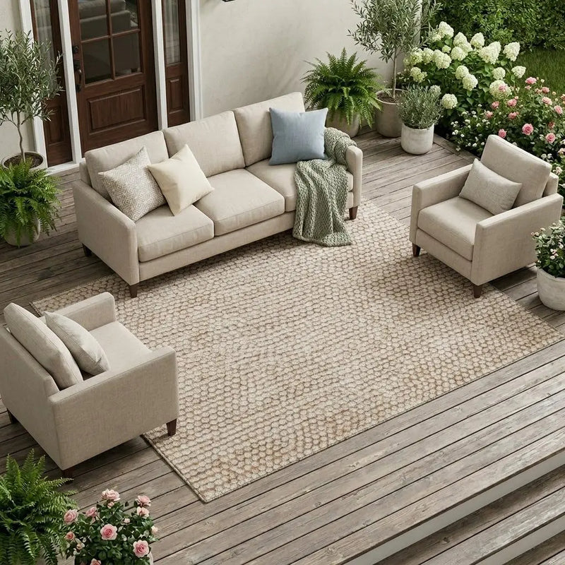 8' X 10' Beige And Brown Striped Washable Indoor Outdoor Area Rug Homeroots Outdoor