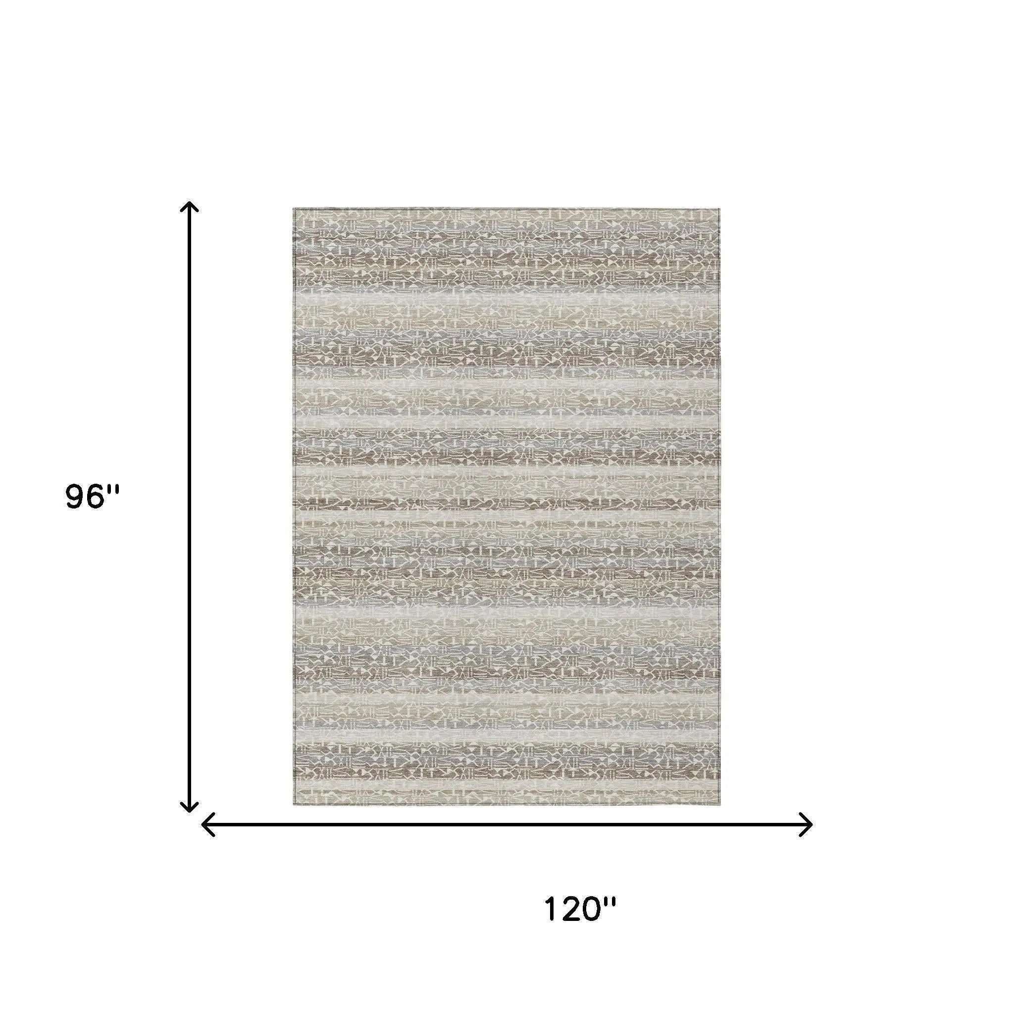 8' X 10' Beige And Brown Striped Washable Indoor Outdoor Area Rug Homeroots Outdoor