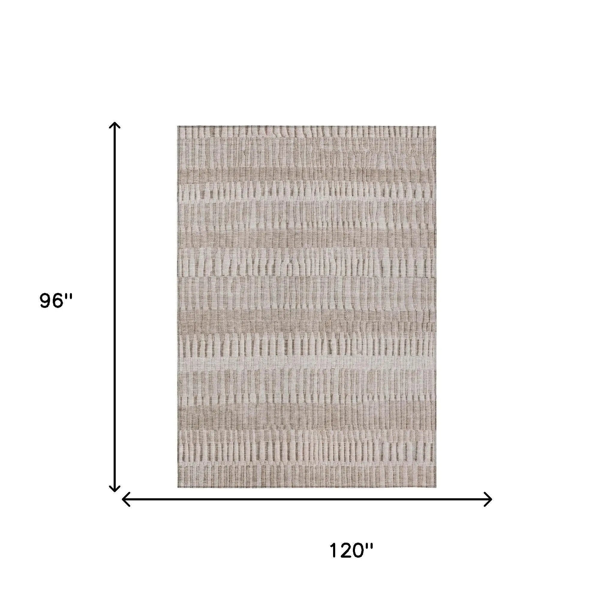 8' X 10' Beige And Brown Striped Washable Indoor Outdoor Area Rug Homeroots Outdoor