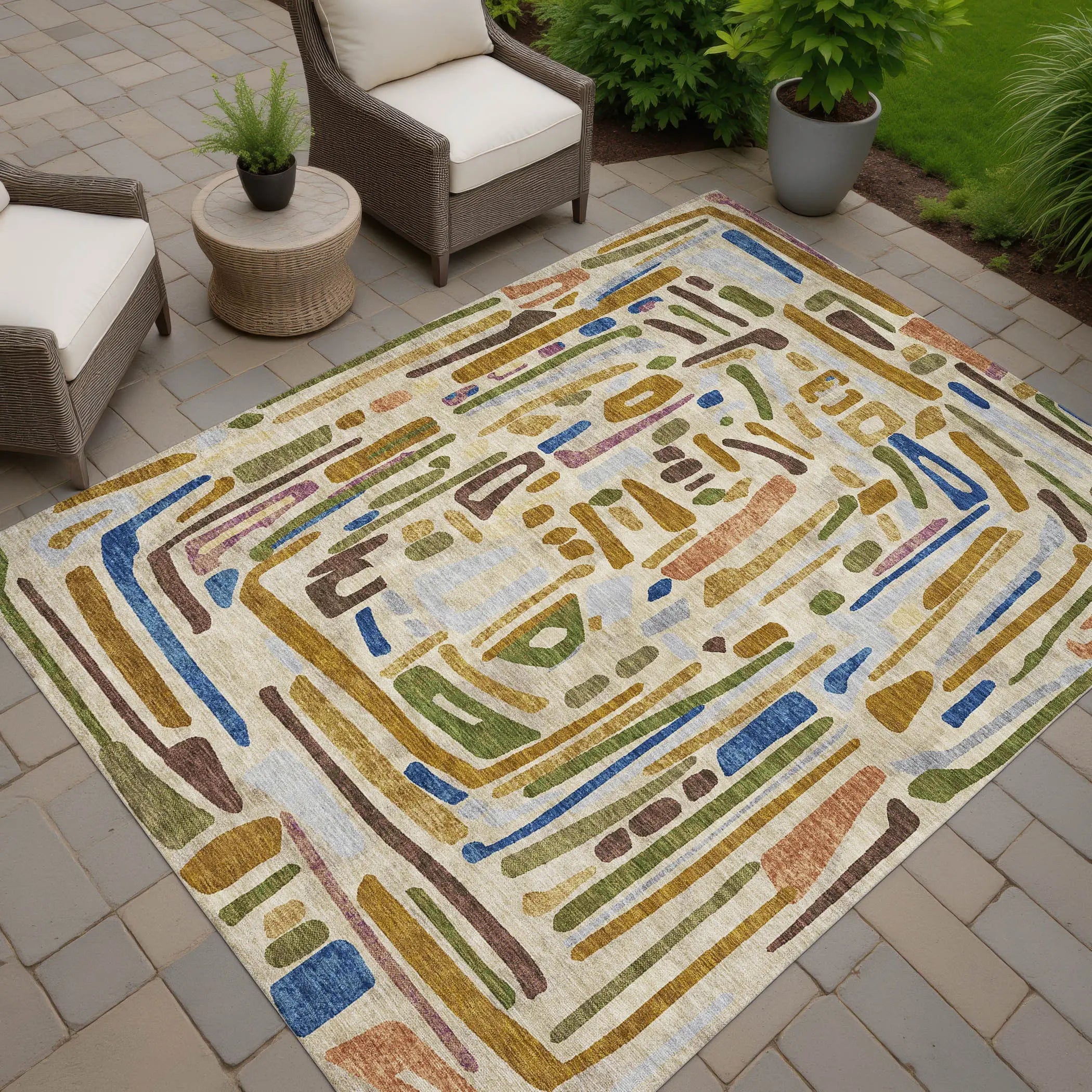 8' X 10' Beige And Copper Abstract Washable Indoor Outdoor Area Rug Homeroots Outdoor