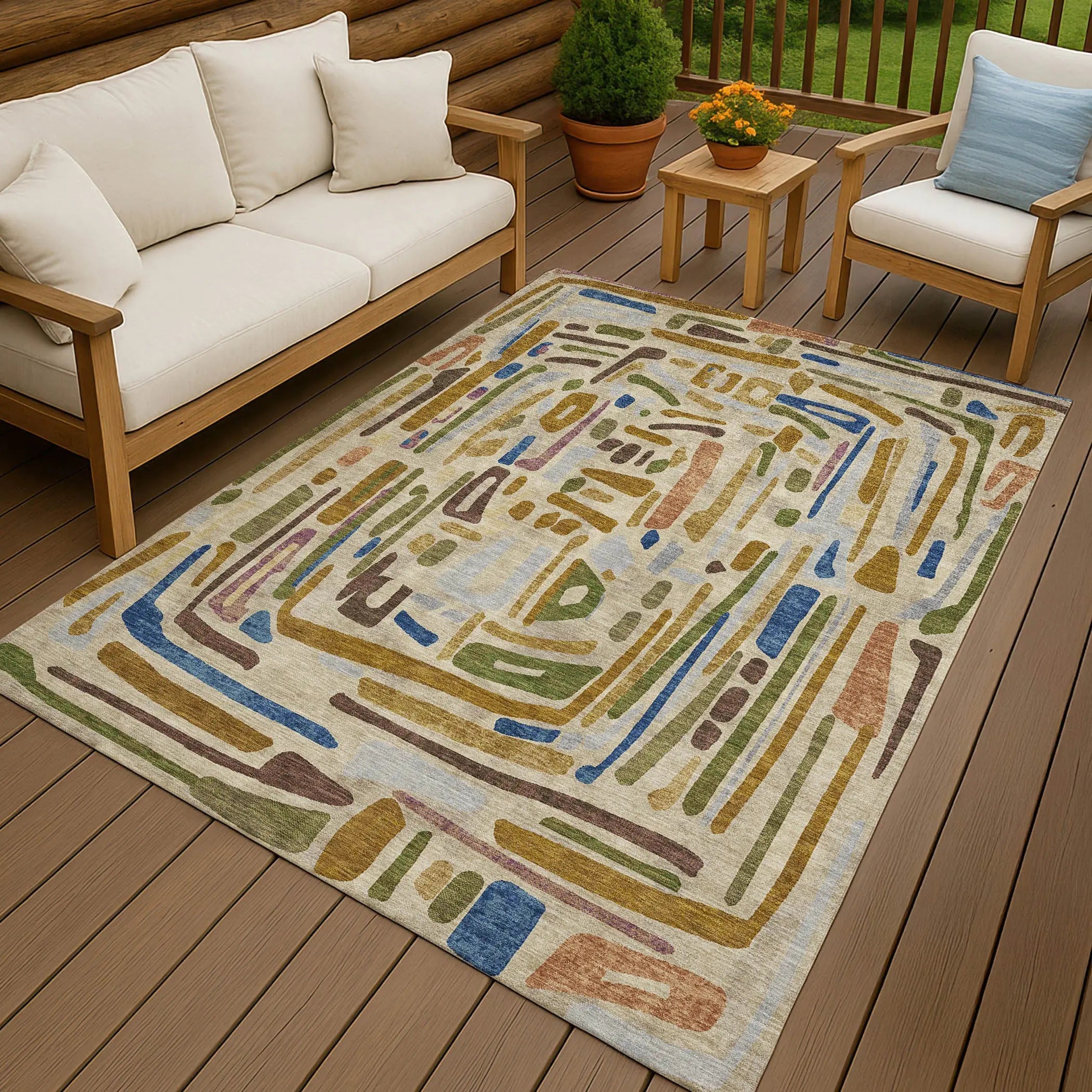 8' X 10' Beige And Copper Abstract Washable Indoor Outdoor Area Rug Homeroots Outdoor