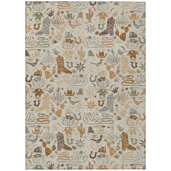 8' X 10' Beige And Copper Cactus Washable Indoor Outdoor Area Rug Homeroots Outdoor