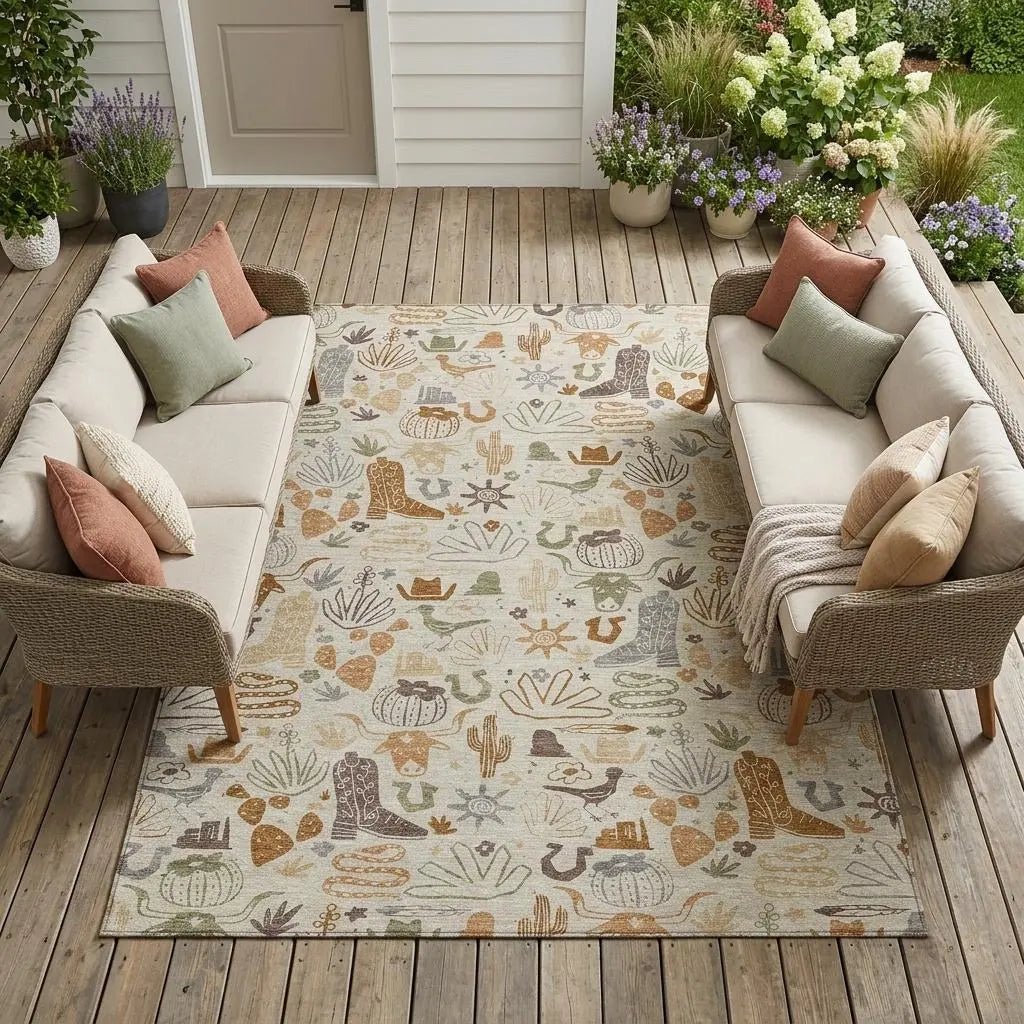 8' X 10' Beige And Copper Cactus Washable Indoor Outdoor Area Rug Homeroots Outdoor
