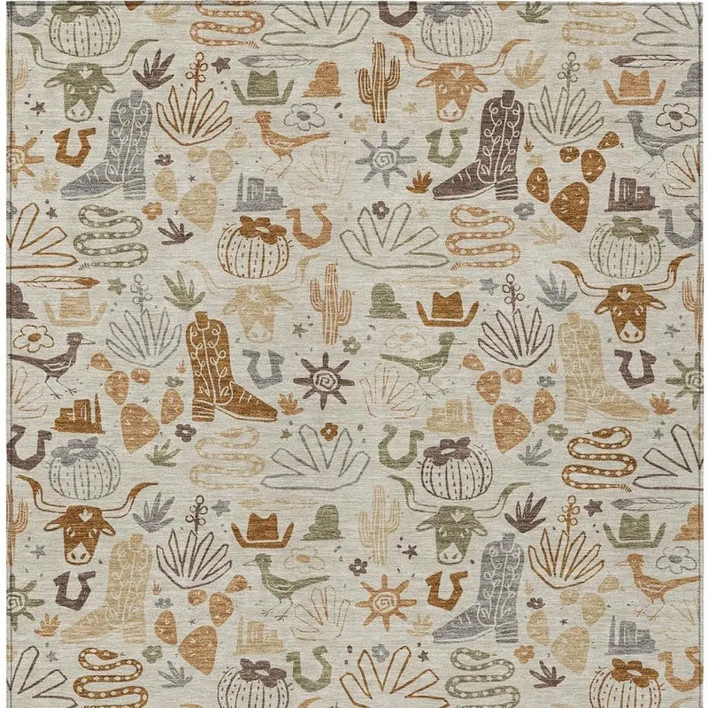 8' X 10' Beige And Copper Cactus Washable Indoor Outdoor Area Rug Homeroots Outdoor