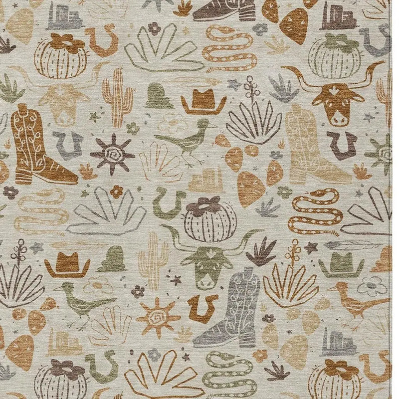 8' X 10' Beige And Copper Cactus Washable Indoor Outdoor Area Rug Homeroots Outdoor