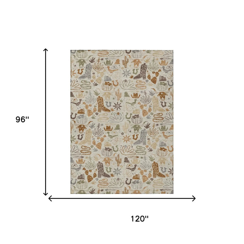 8' X 10' Beige And Copper Cactus Washable Indoor Outdoor Area Rug Homeroots Outdoor