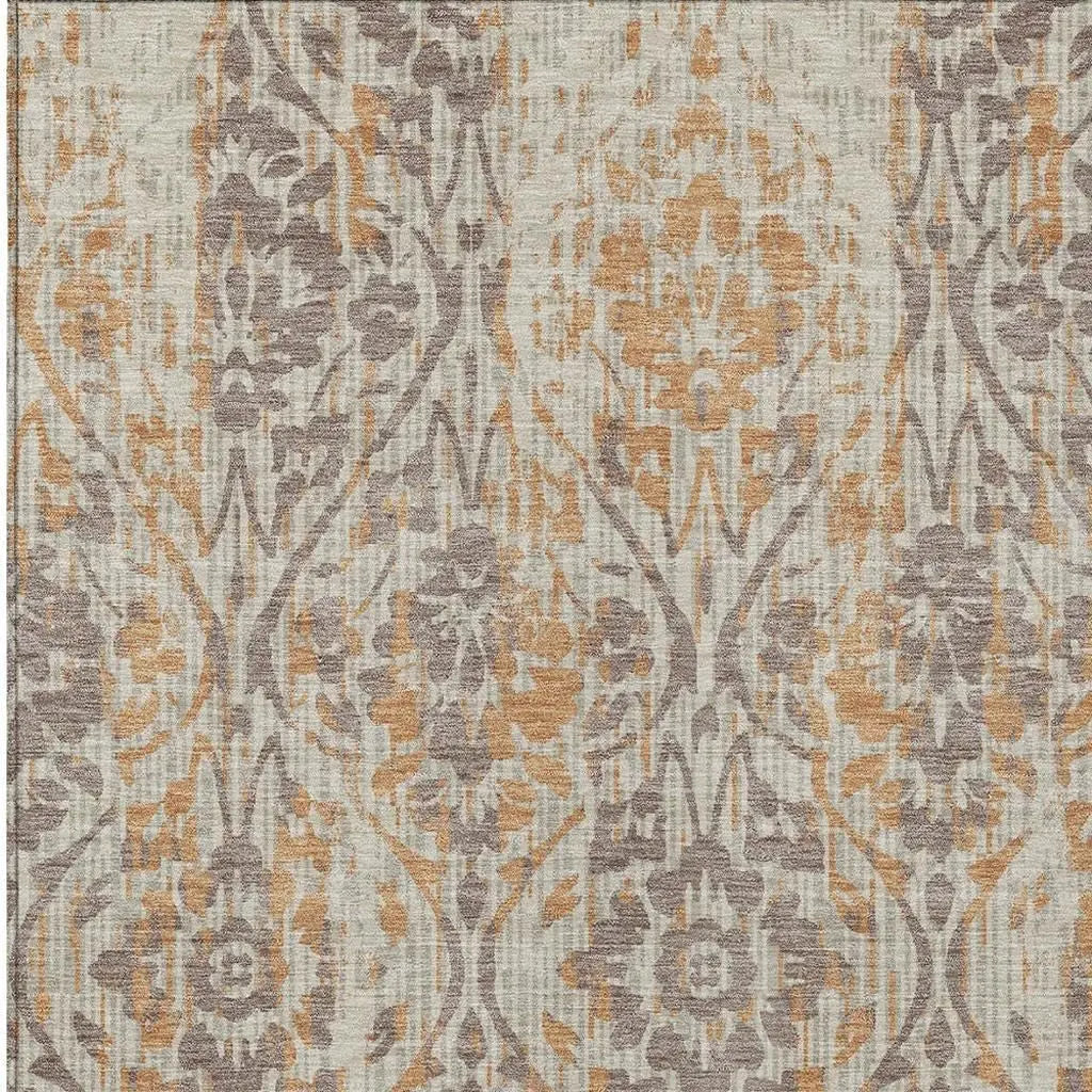 8' X 10' Beige And Copper Damask Washable Indoor Outdoor Area Rug Homeroots Outdoor