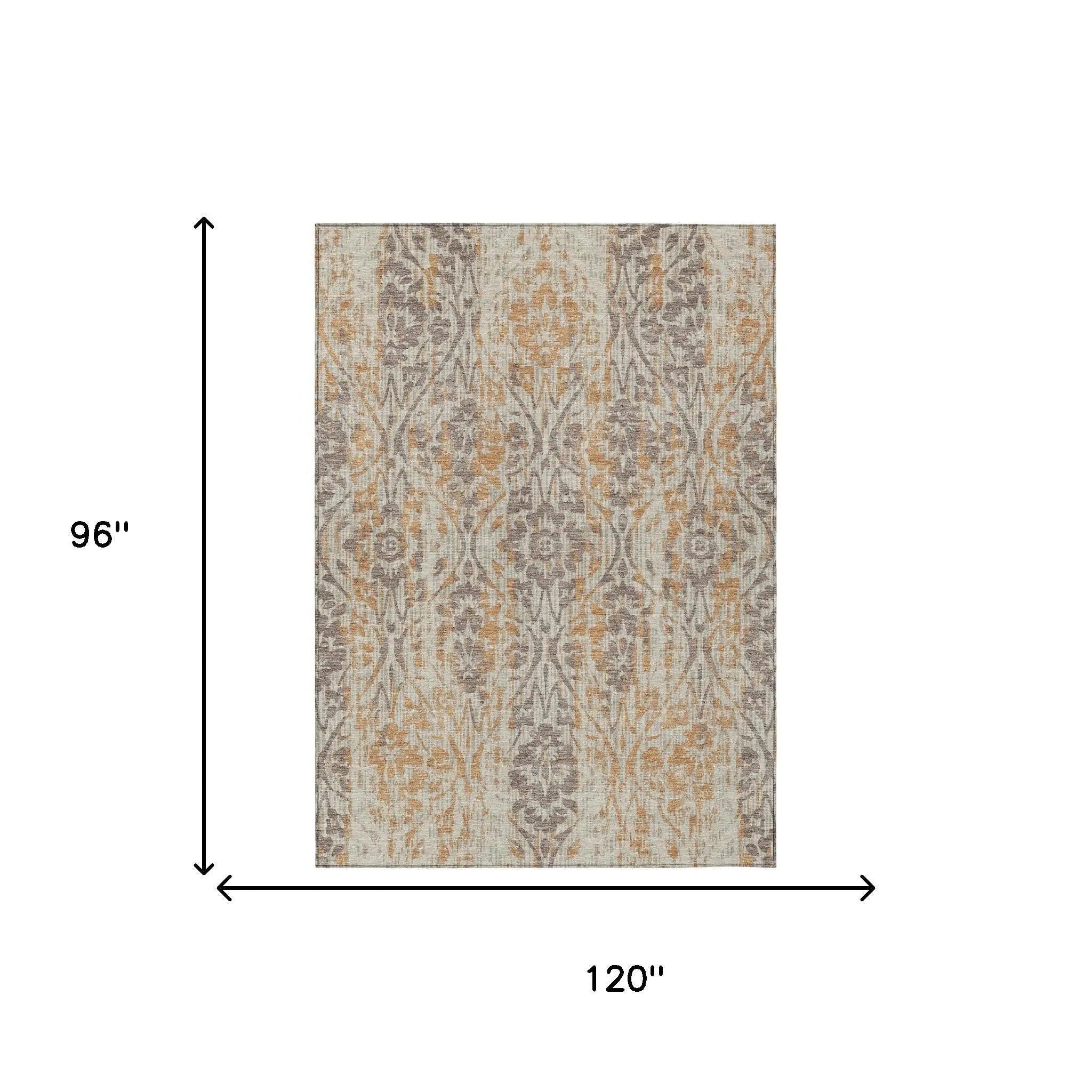 8' X 10' Beige And Copper Damask Washable Indoor Outdoor Area Rug Homeroots Outdoor