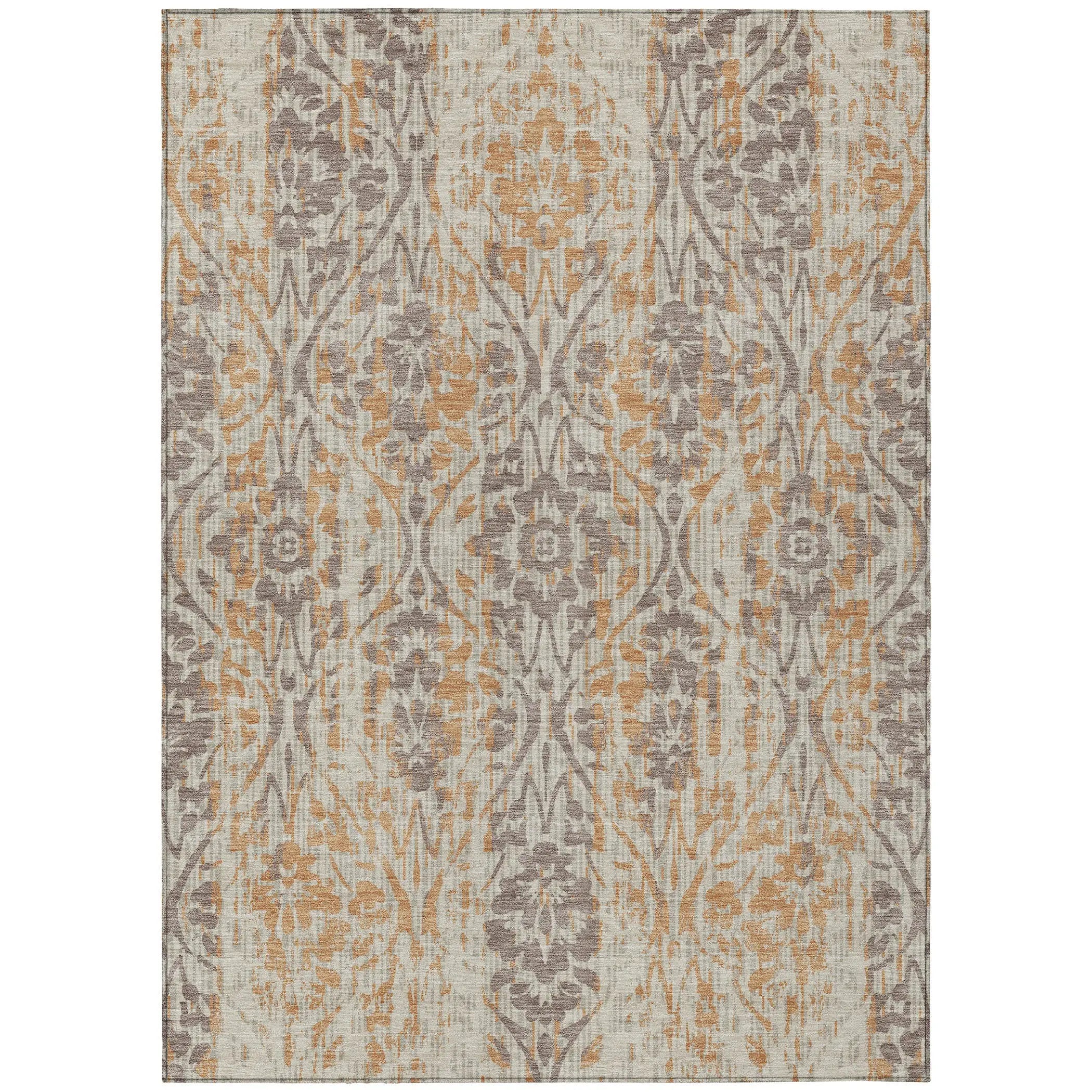 8' X 10' Beige And Copper Damask Washable Indoor Outdoor Area Rug Homeroots Outdoor