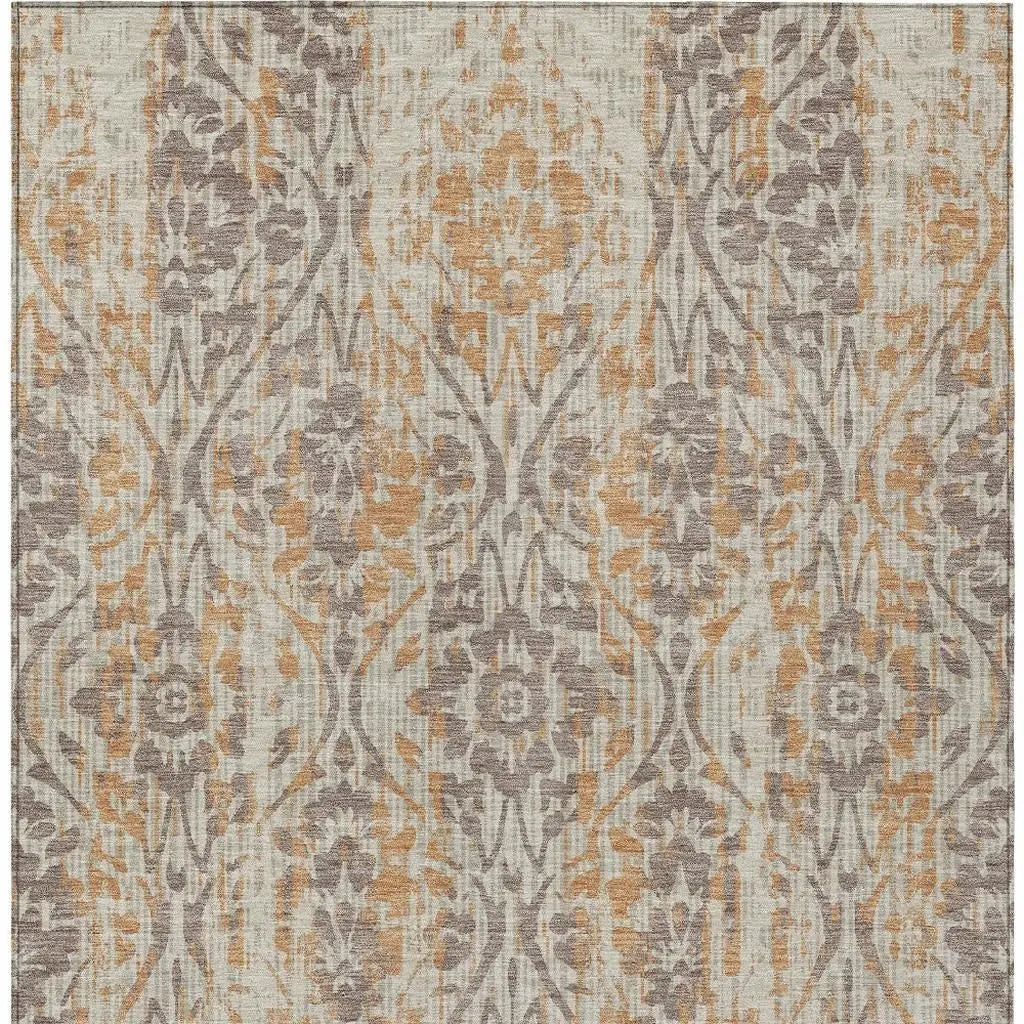 8' X 10' Beige And Copper Damask Washable Indoor Outdoor Area Rug Homeroots Outdoor