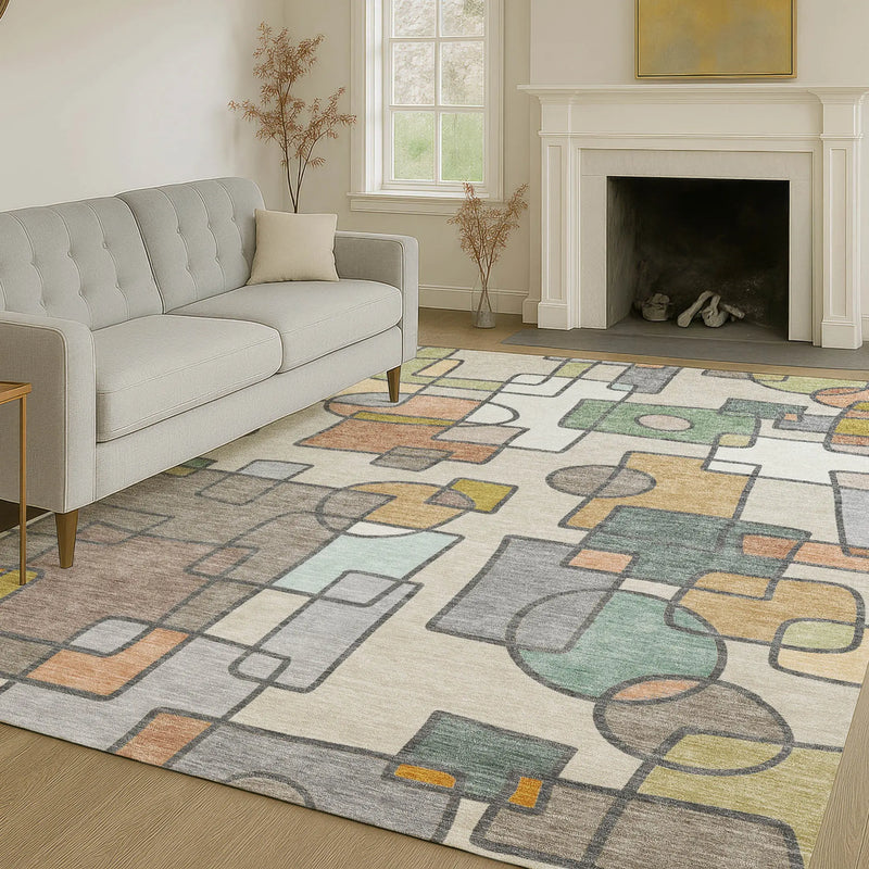 8' X 10' Beige And Copper Geometric Washable Indoor Outdoor Area Rug Homeroots Outdoor
