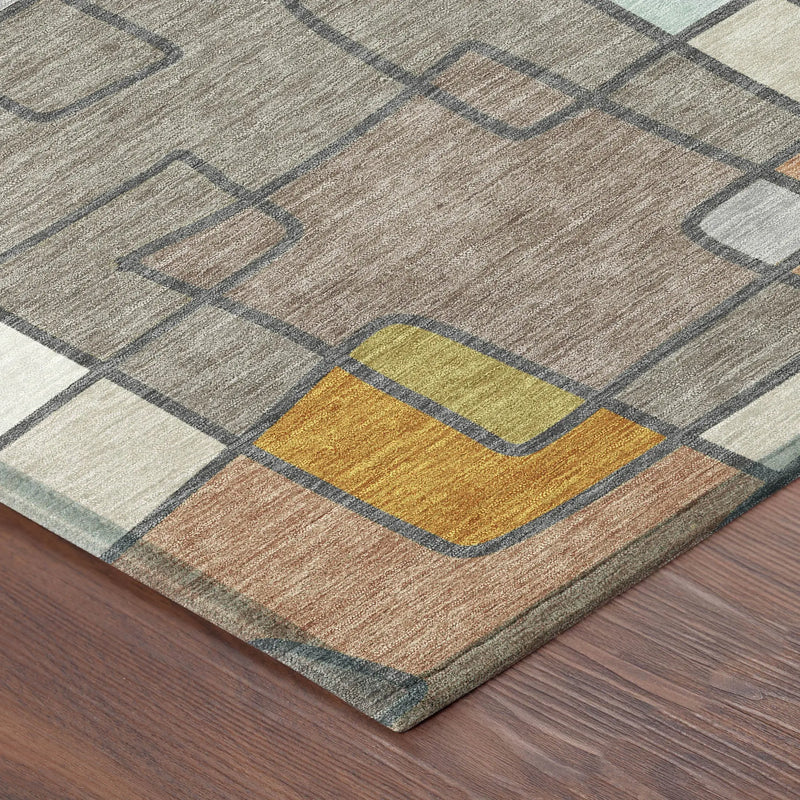 8' X 10' Beige And Copper Geometric Washable Indoor Outdoor Area Rug Homeroots Outdoor
