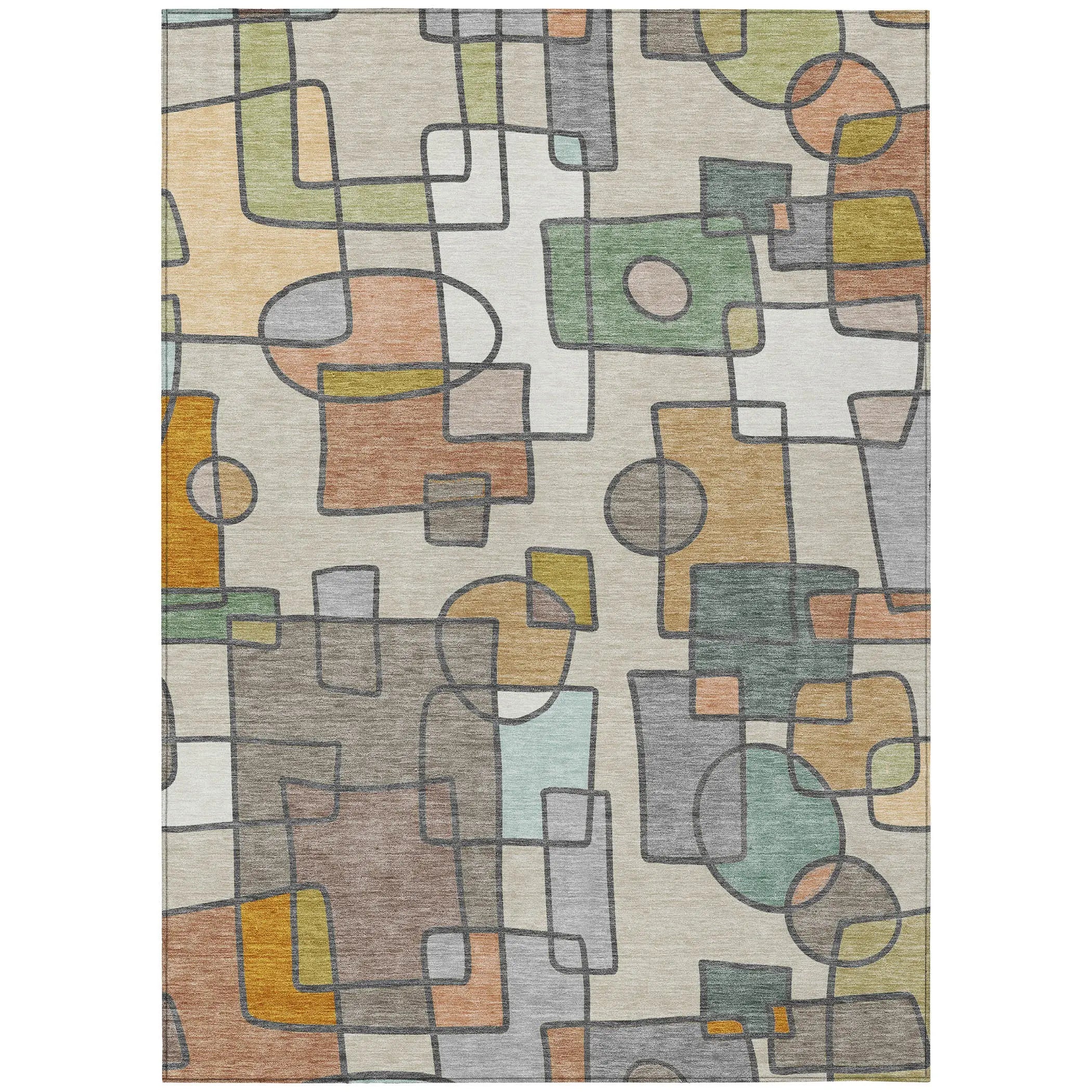 8' X 10' Beige And Copper Geometric Washable Indoor Outdoor Area Rug Homeroots Outdoor