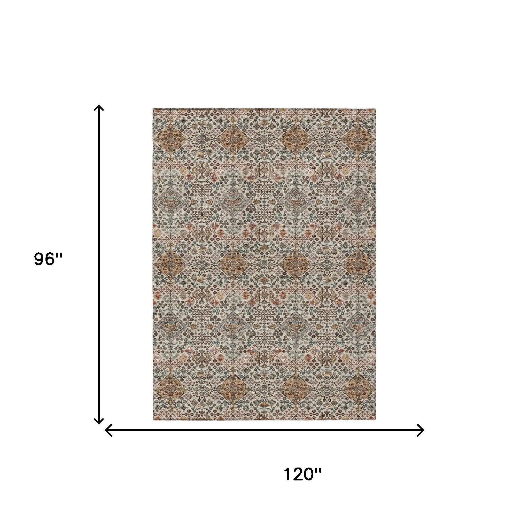 8' X 10' Beige And Copper Geometric Washable Indoor Outdoor Area Rug Homeroots Outdoor
