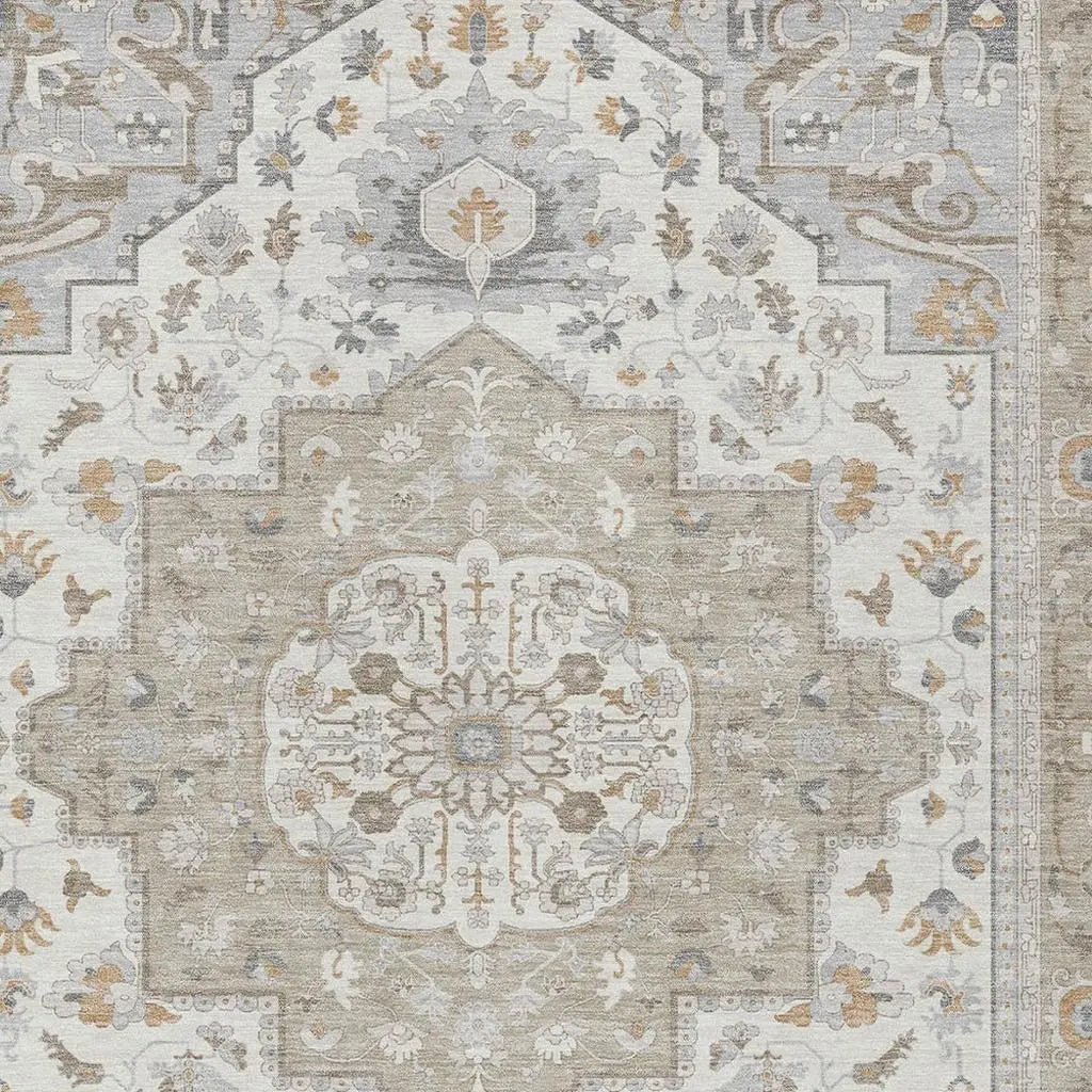 8' X 10' Beige And Copper Oriental Washable Indoor Outdoor Area Rug Homeroots Outdoor