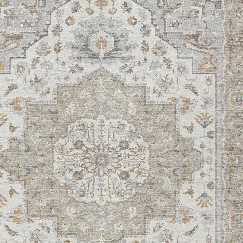 8' X 10' Beige And Copper Oriental Washable Indoor Outdoor Area Rug Homeroots Outdoor