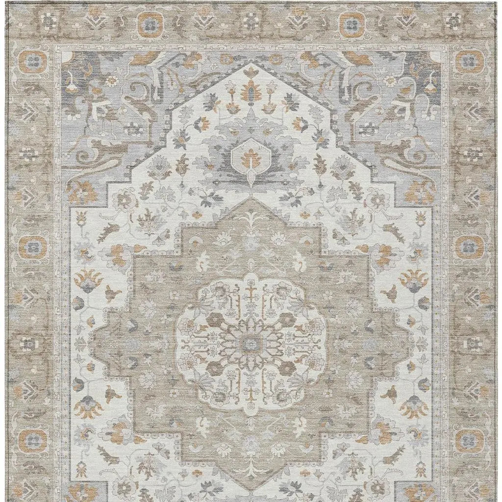 8' X 10' Beige And Copper Oriental Washable Indoor Outdoor Area Rug Homeroots Outdoor