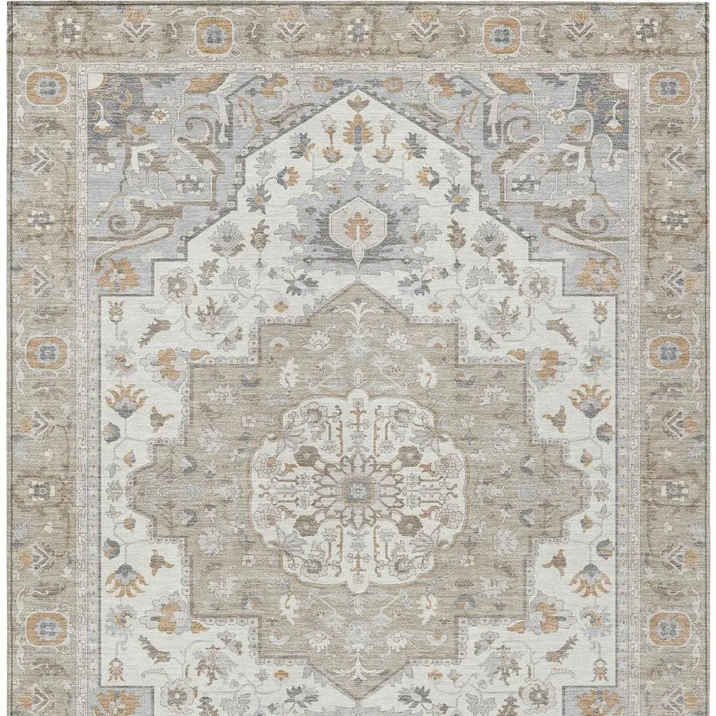 8' X 10' Beige And Copper Oriental Washable Indoor Outdoor Area Rug Homeroots Outdoor
