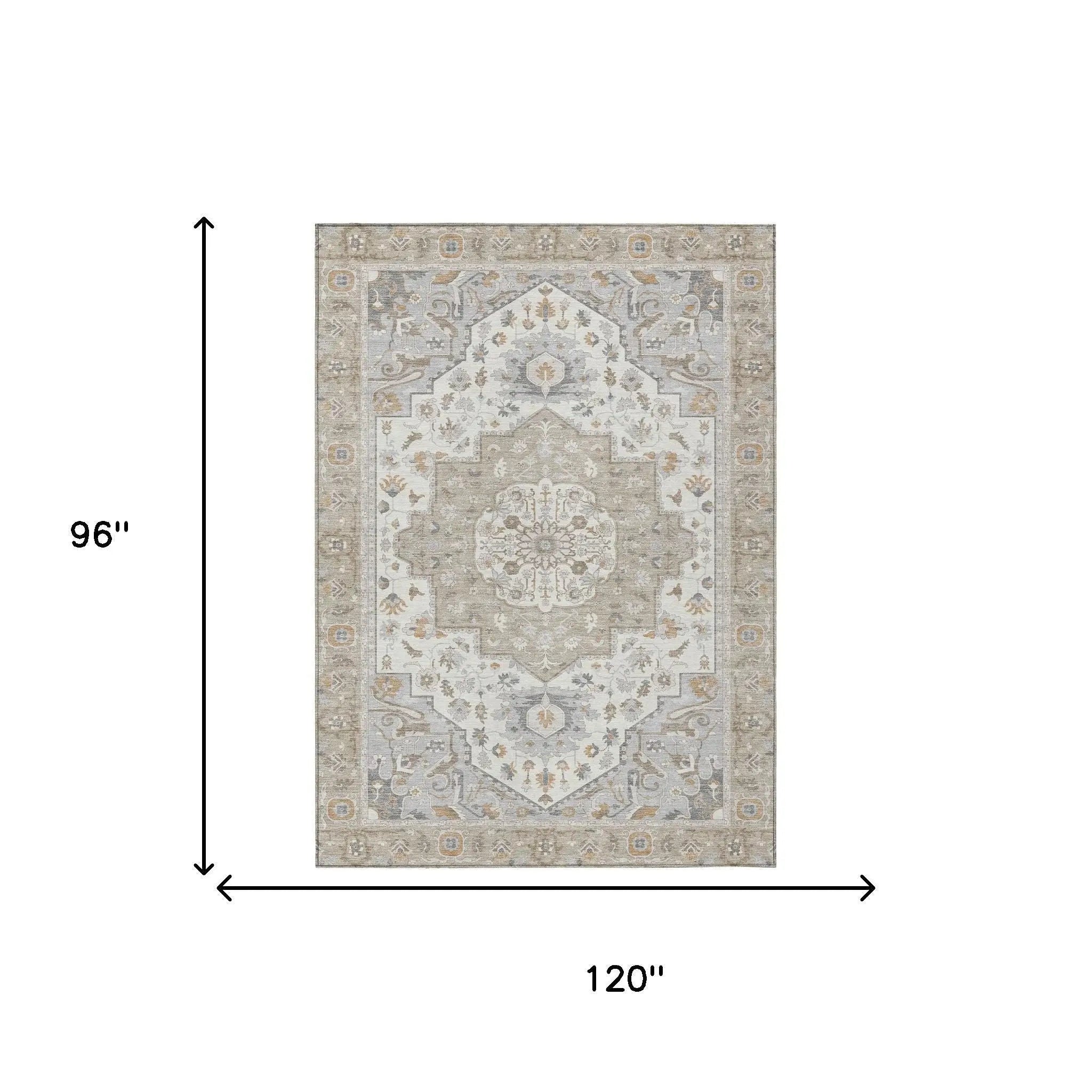 8' X 10' Beige And Copper Oriental Washable Indoor Outdoor Area Rug Homeroots Outdoor