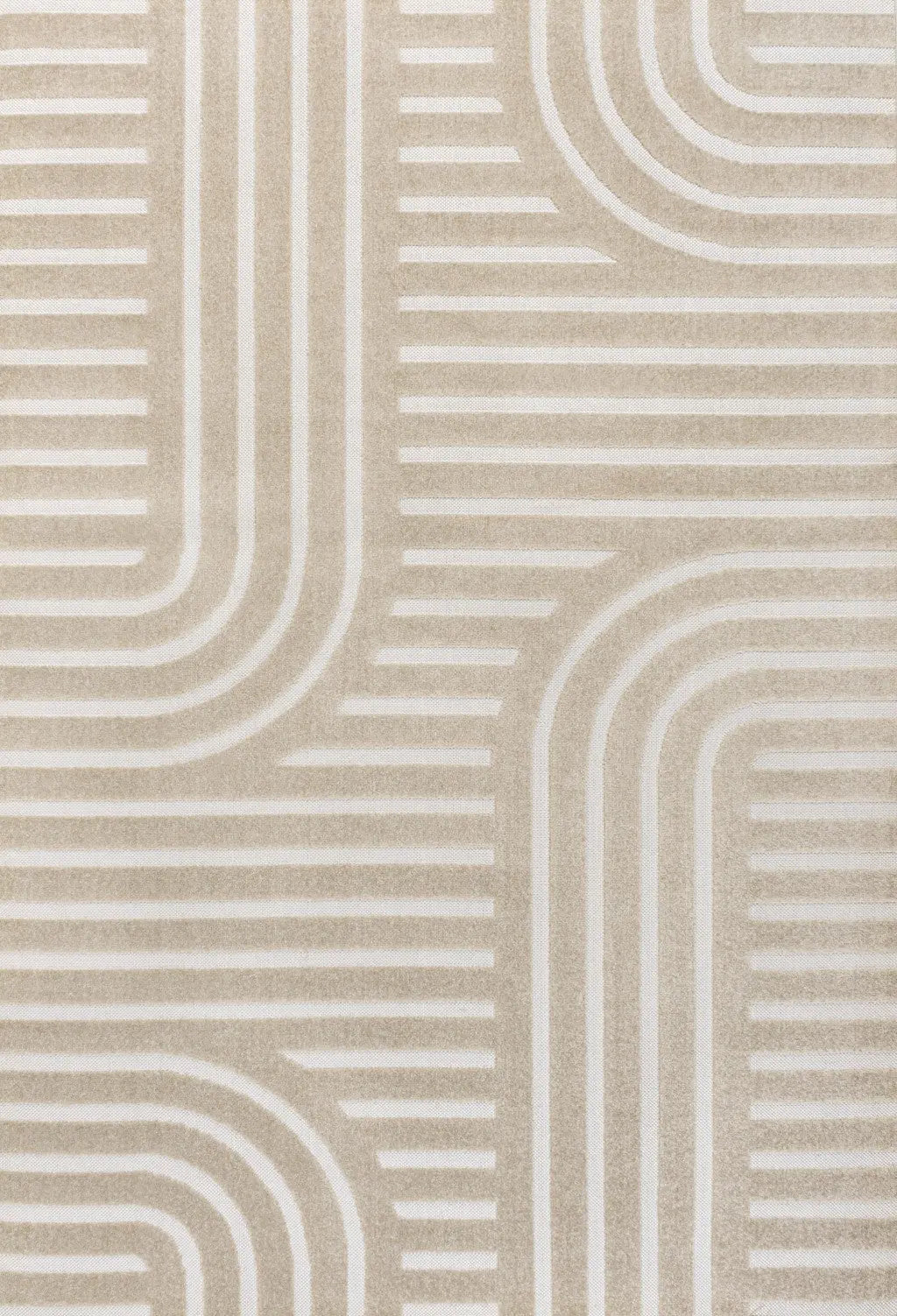 8' X 10' Beige And Cream Striped Indoor Outdoor Area Rug - GreatEagleInc