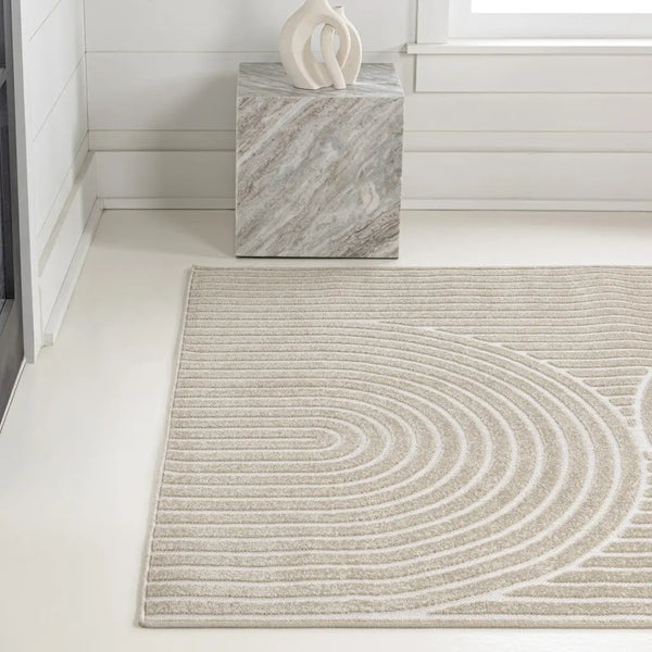 8' X 10' Beige And Cream Striped Indoor Outdoor Area Rug Homeroots Outdoor