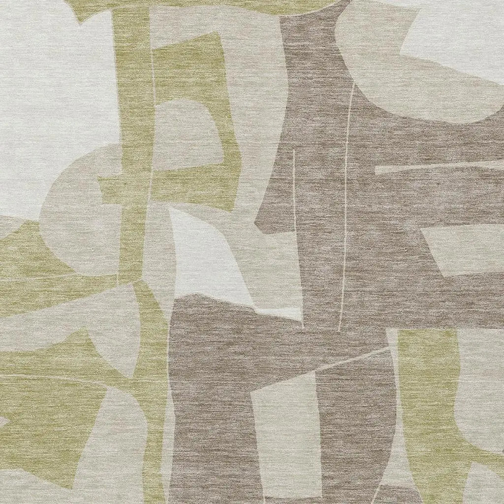 8' X 10' Beige And Fern Green Geometric Washable Indoor Outdoor Area Rug Homeroots Outdoor