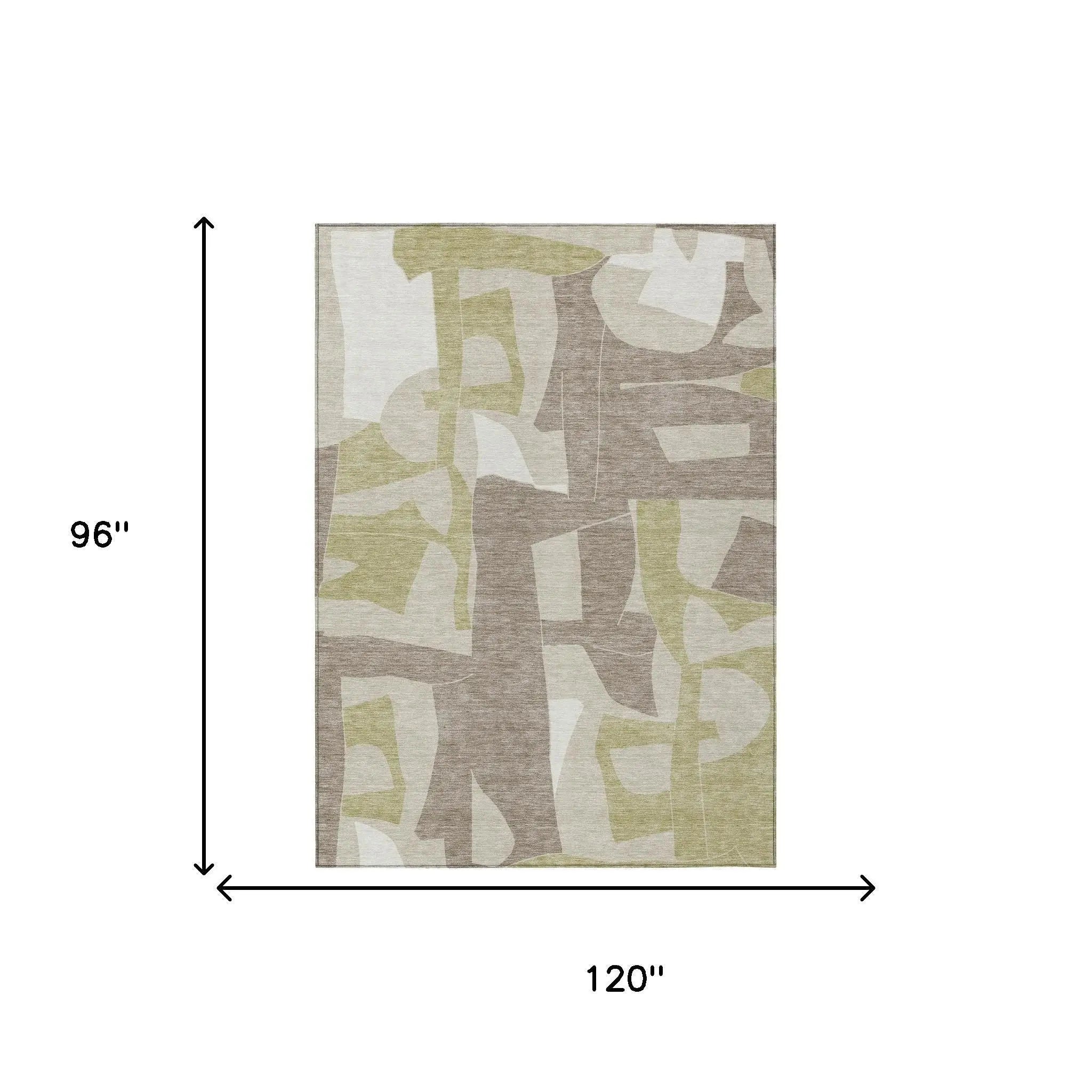 8' X 10' Beige And Fern Green Geometric Washable Indoor Outdoor Area Rug Homeroots Outdoor