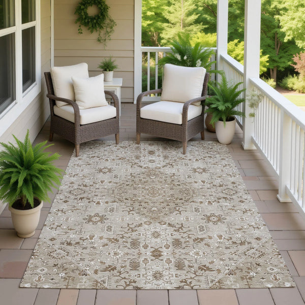 8' X 10' Beige And Graphite Medallion Washable Indoor Outdoor Area Rug Homeroots Outdoor