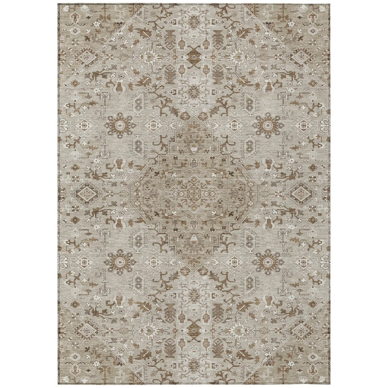 8' X 10' Beige And Graphite Medallion Washable Indoor Outdoor Area Rug Homeroots Outdoor