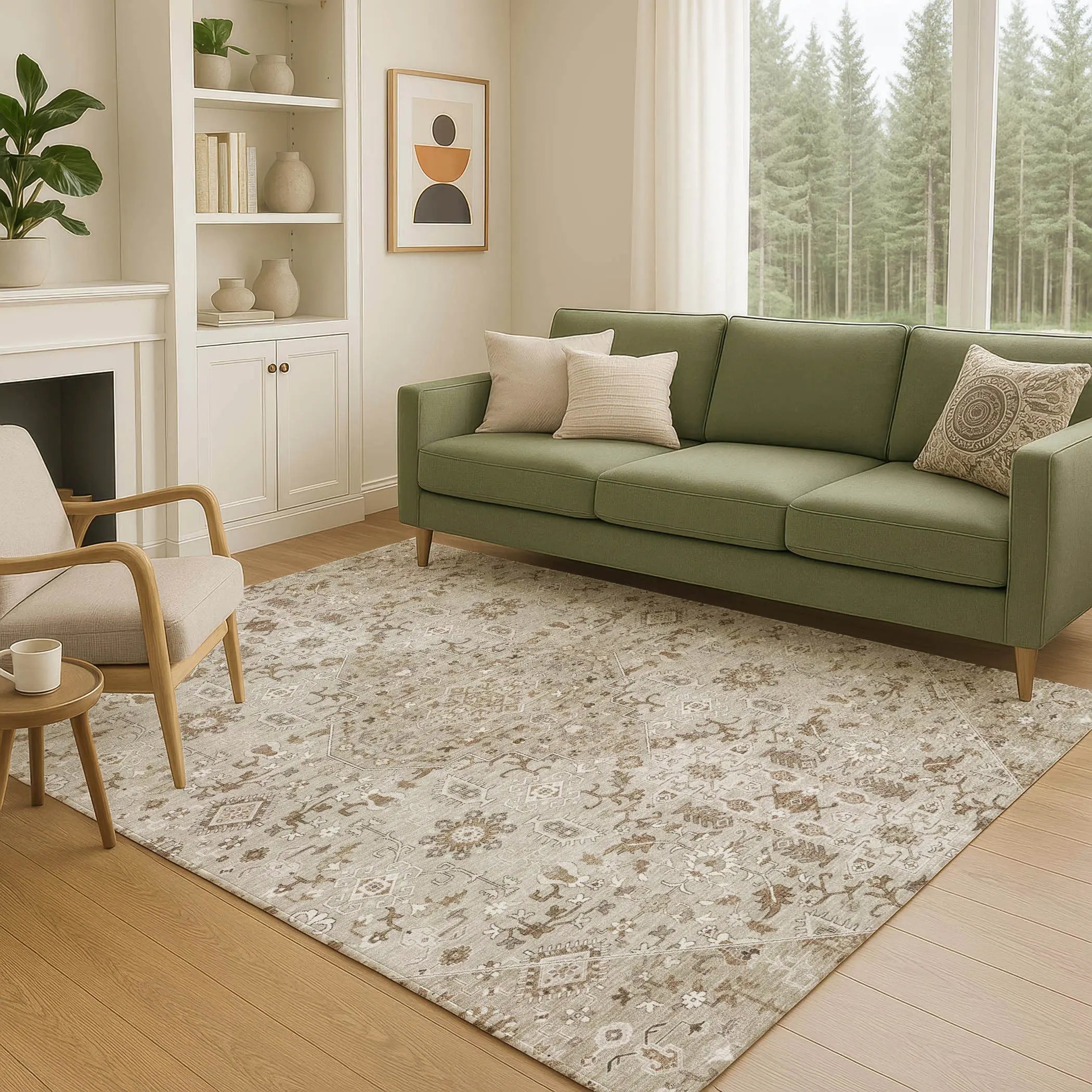 8' X 10' Beige And Graphite Medallion Washable Indoor Outdoor Area Rug Homeroots Outdoor