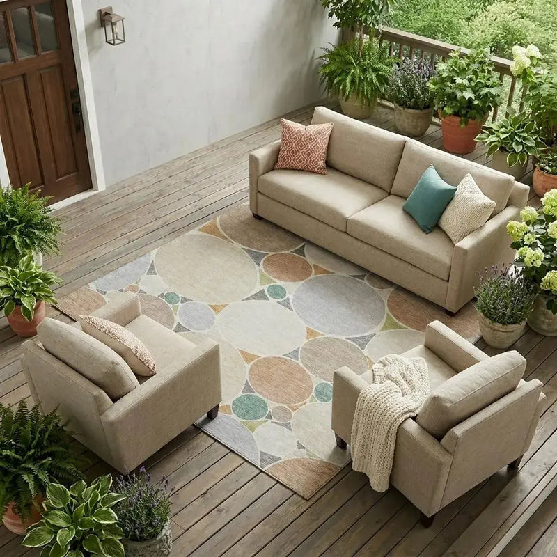 8' X 10' Beige And Gray Geometric Washable Indoor Outdoor Area Rug Homeroots Outdoor