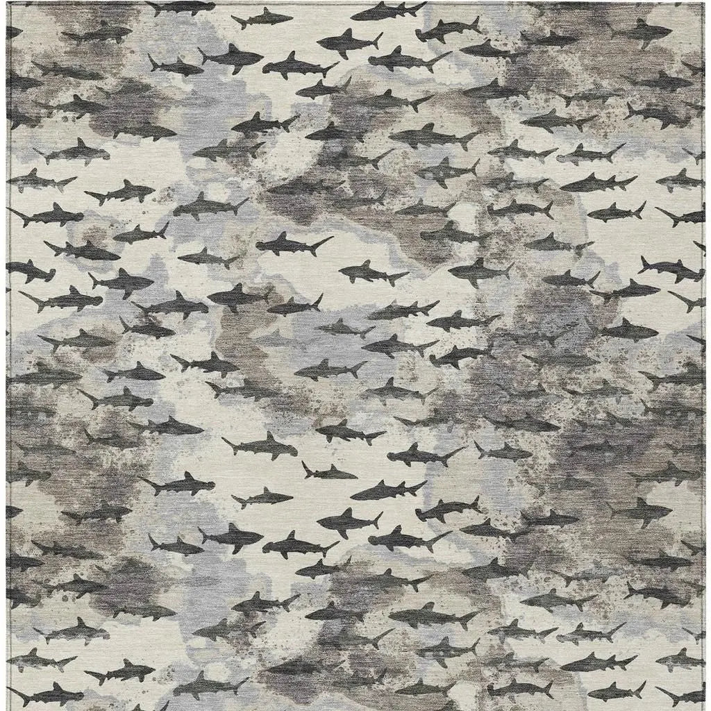 8' X 10' Beige And Gray Horse Washable Indoor Outdoor Area Rug Homeroots Outdoor